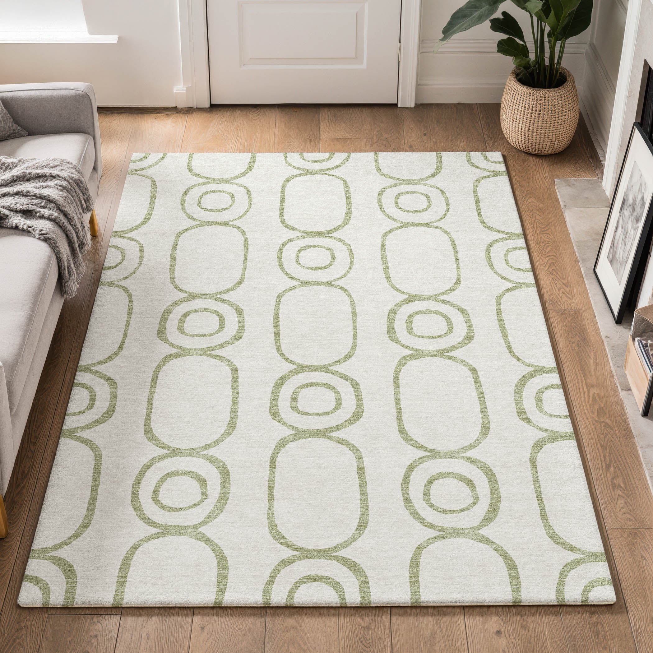 Mdina Machine Washable Transitional Aloe Green Rug 3' x 5' #shape_Rectangle