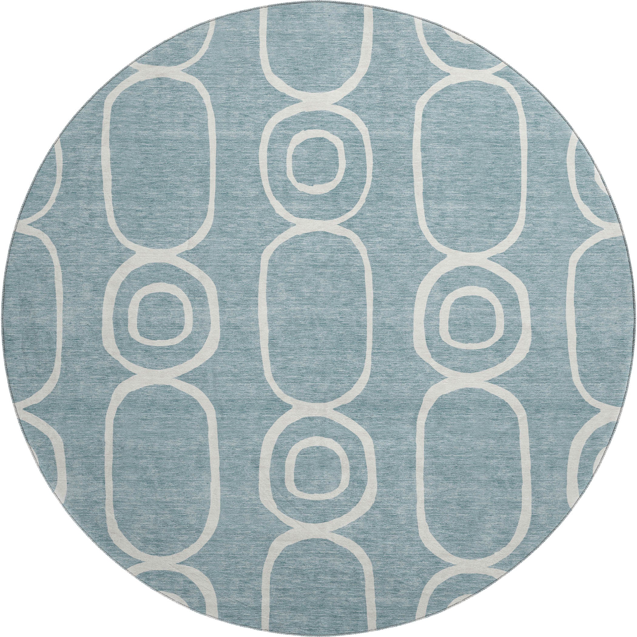 Mdina Machine Washable Transitional Aqua Teal Rug 8' x 8' #shape_Round
