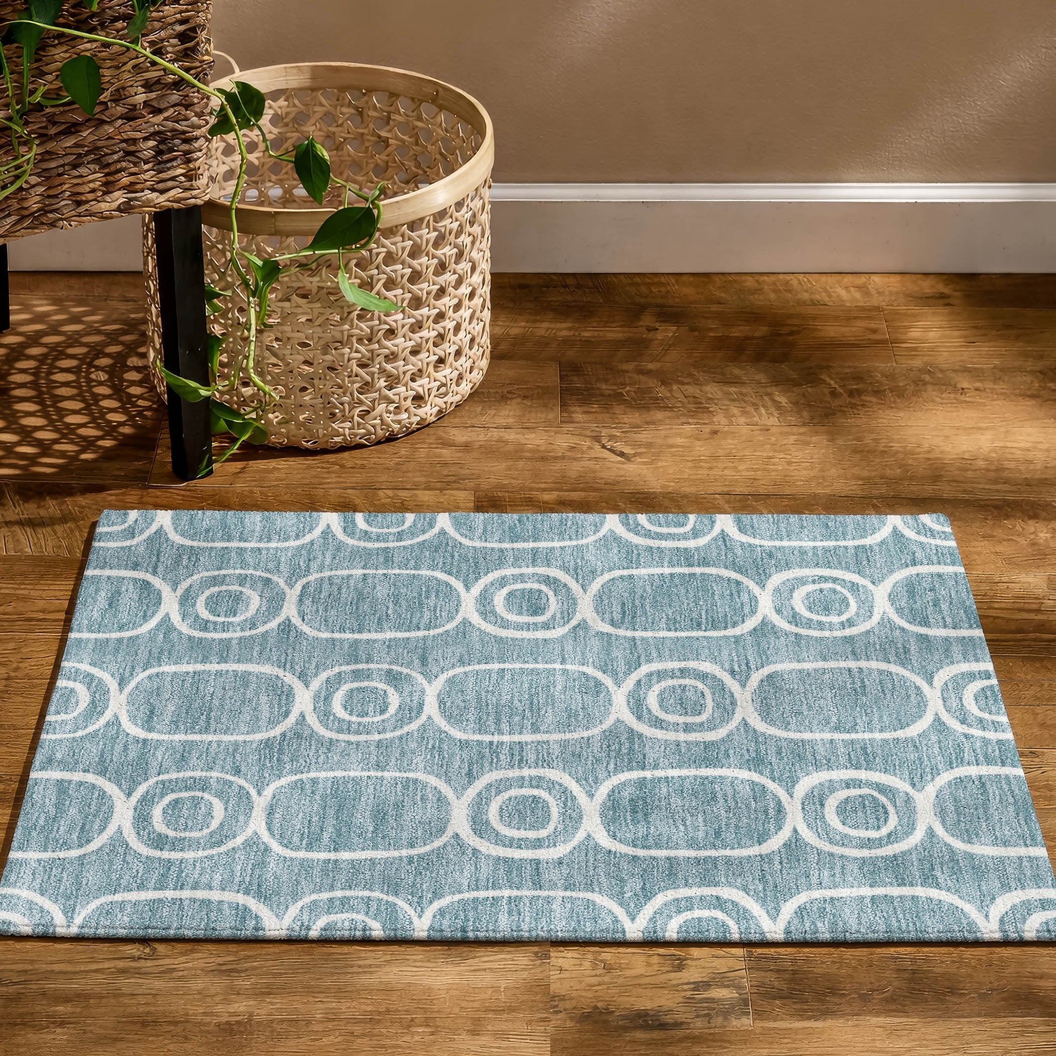 Mdina Machine Washable Transitional Aqua Teal Rug 1'8" x 2'6" #shape_Rectangle