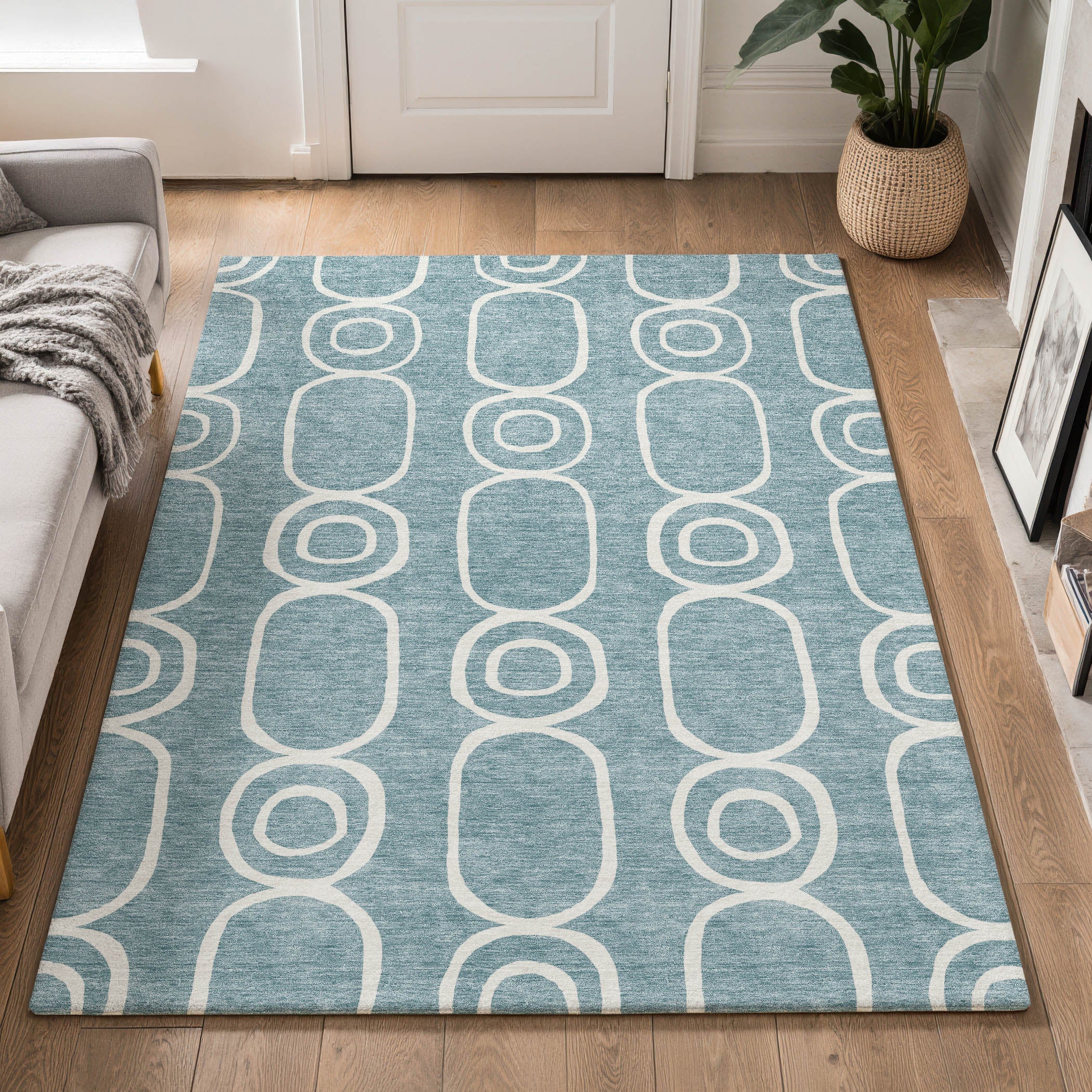 Mdina Machine Washable Transitional Aqua Teal Rug 3' x 5' #shape_Rectangle