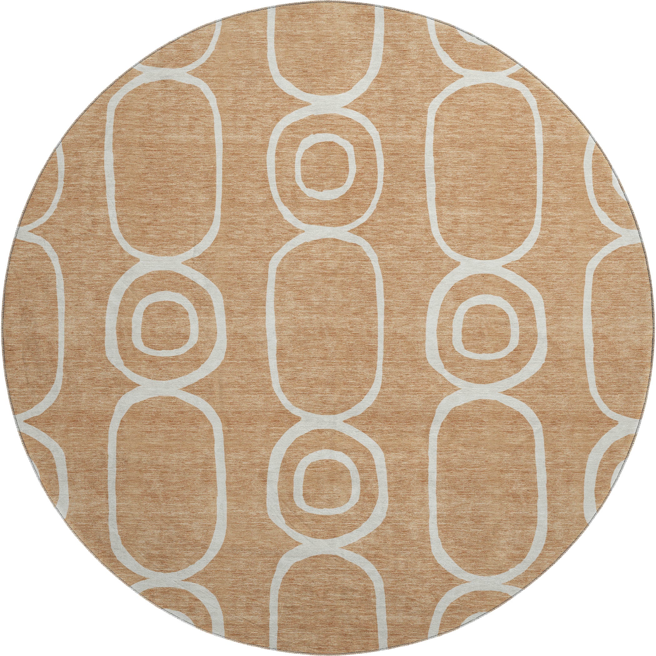 Mdina Machine Washable Transitional Rust Orange Rug 8' x 8' #shape_Round