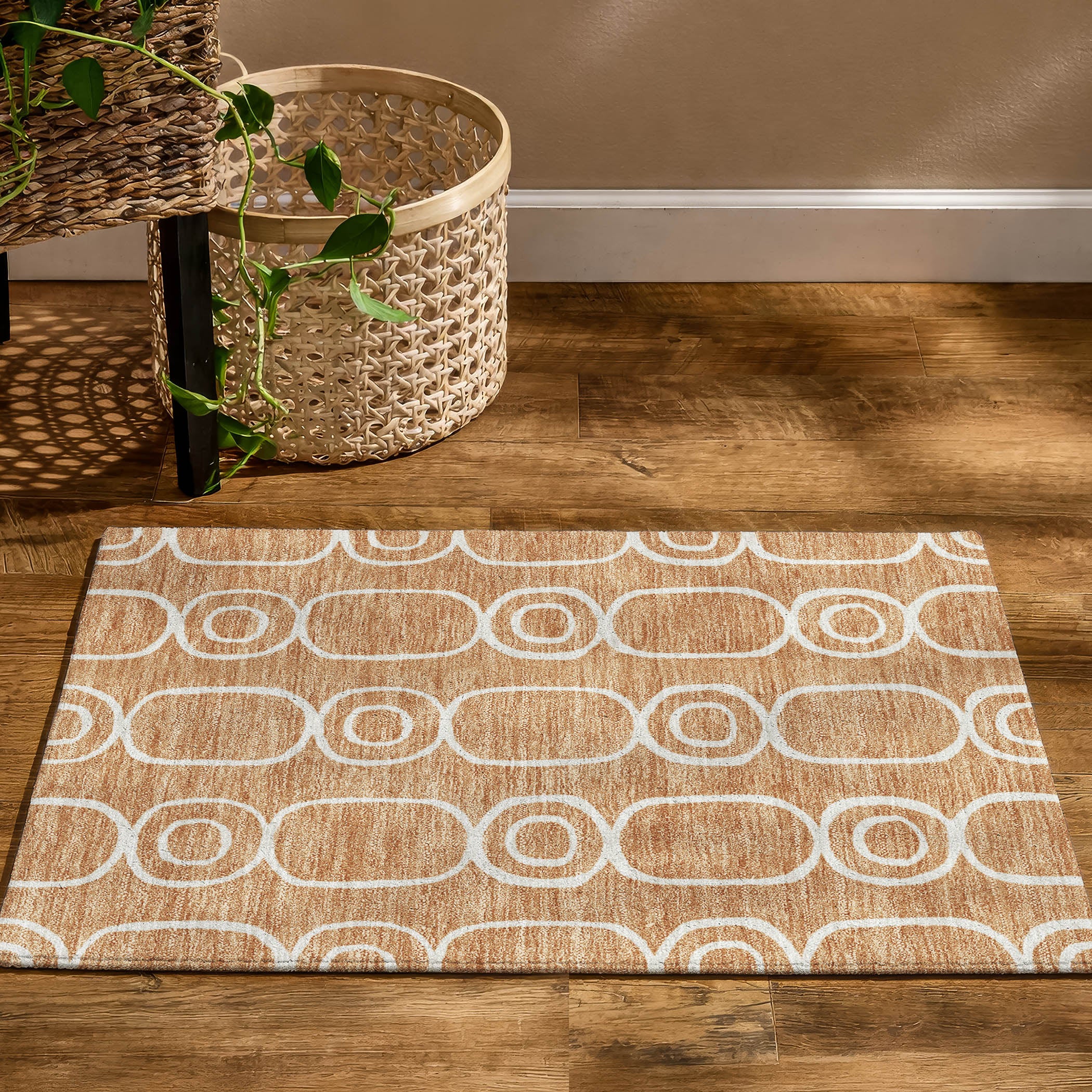 Mdina Machine Washable Transitional Rust Orange Rug 1'8" x 2'6" #shape_Rectangle