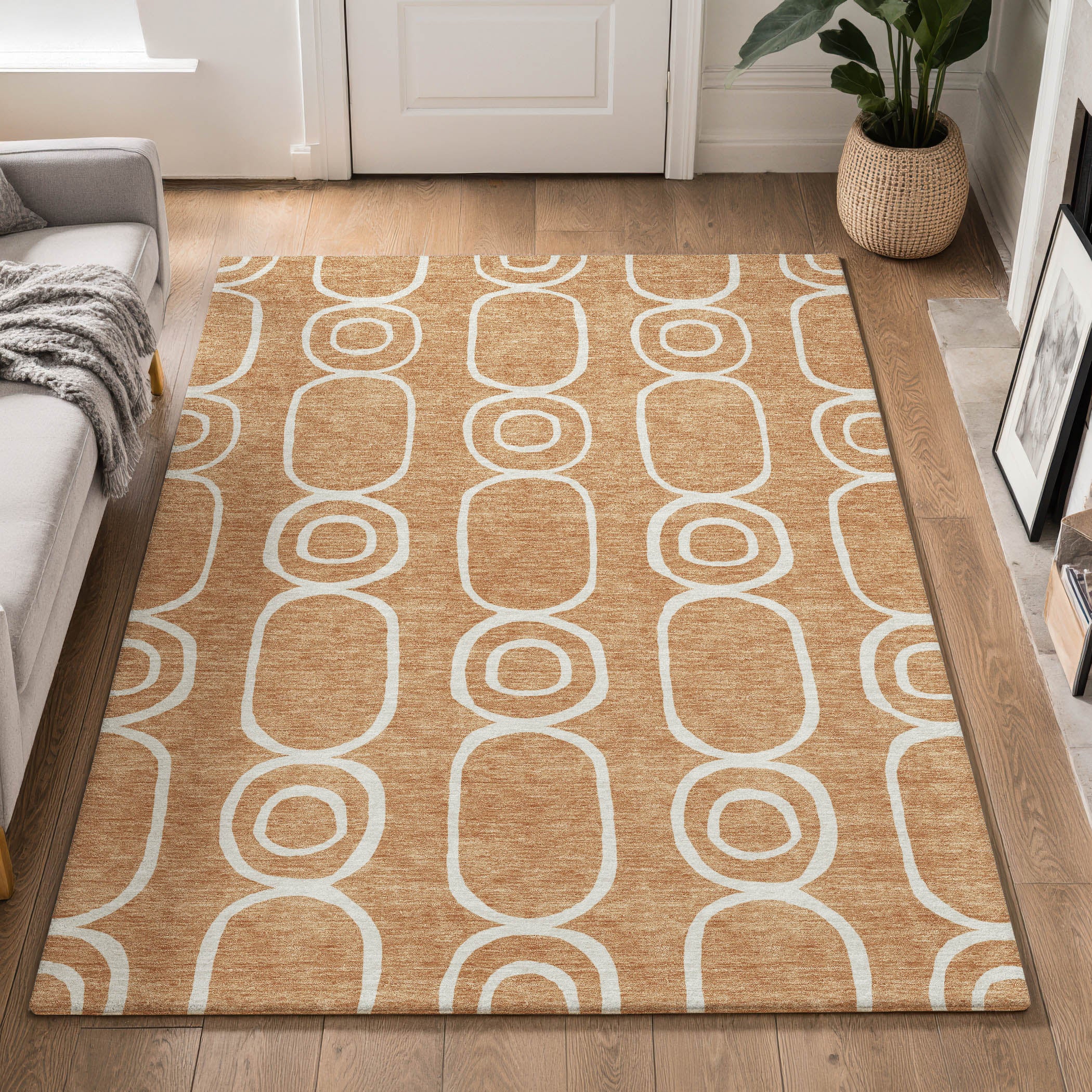 Mdina Machine Washable Transitional Rust Orange Rug 3' x 5' #shape_Rectangle