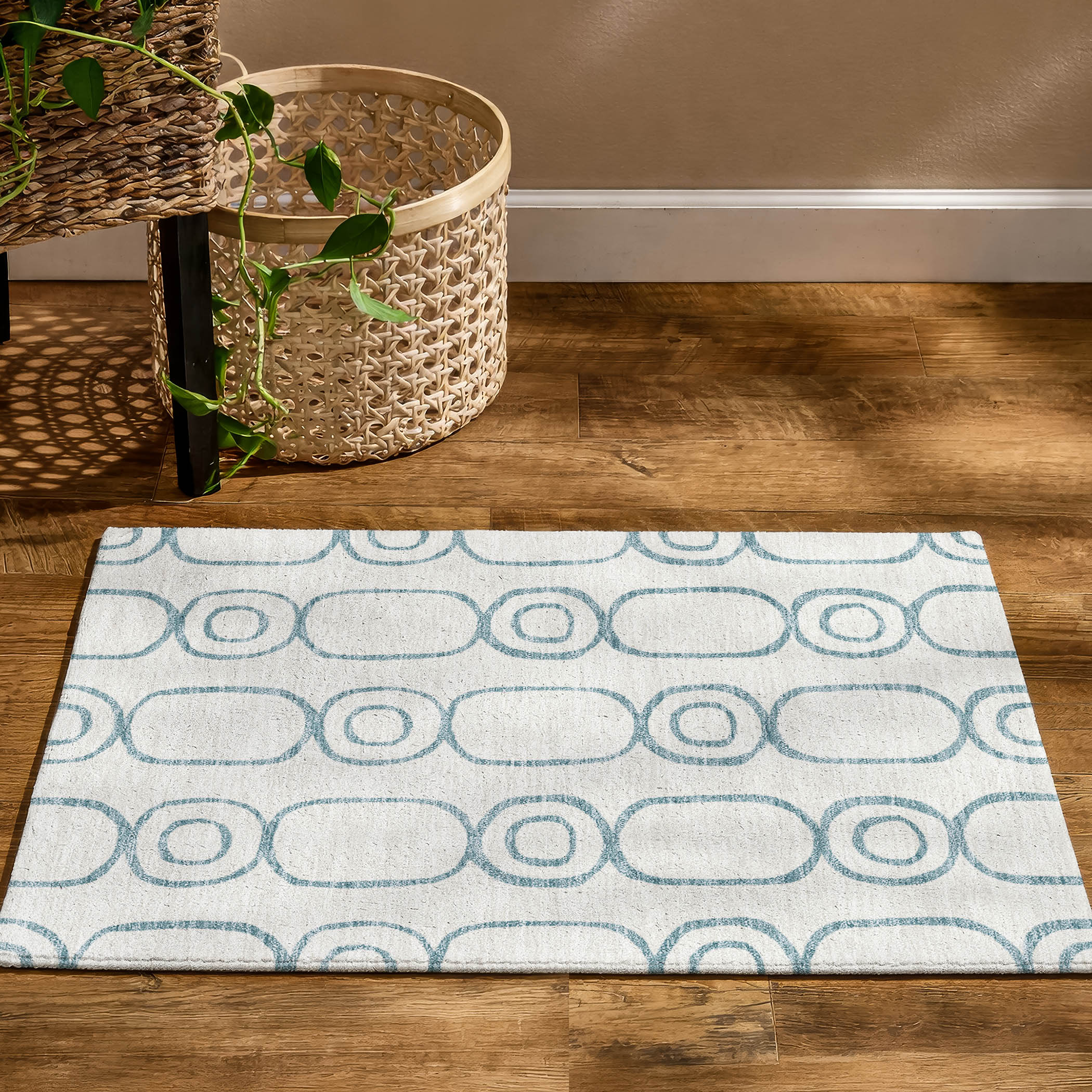 Mdina Machine Washable Transitional Teal Rug 1'8" x 2'6" #shape_Rectangle