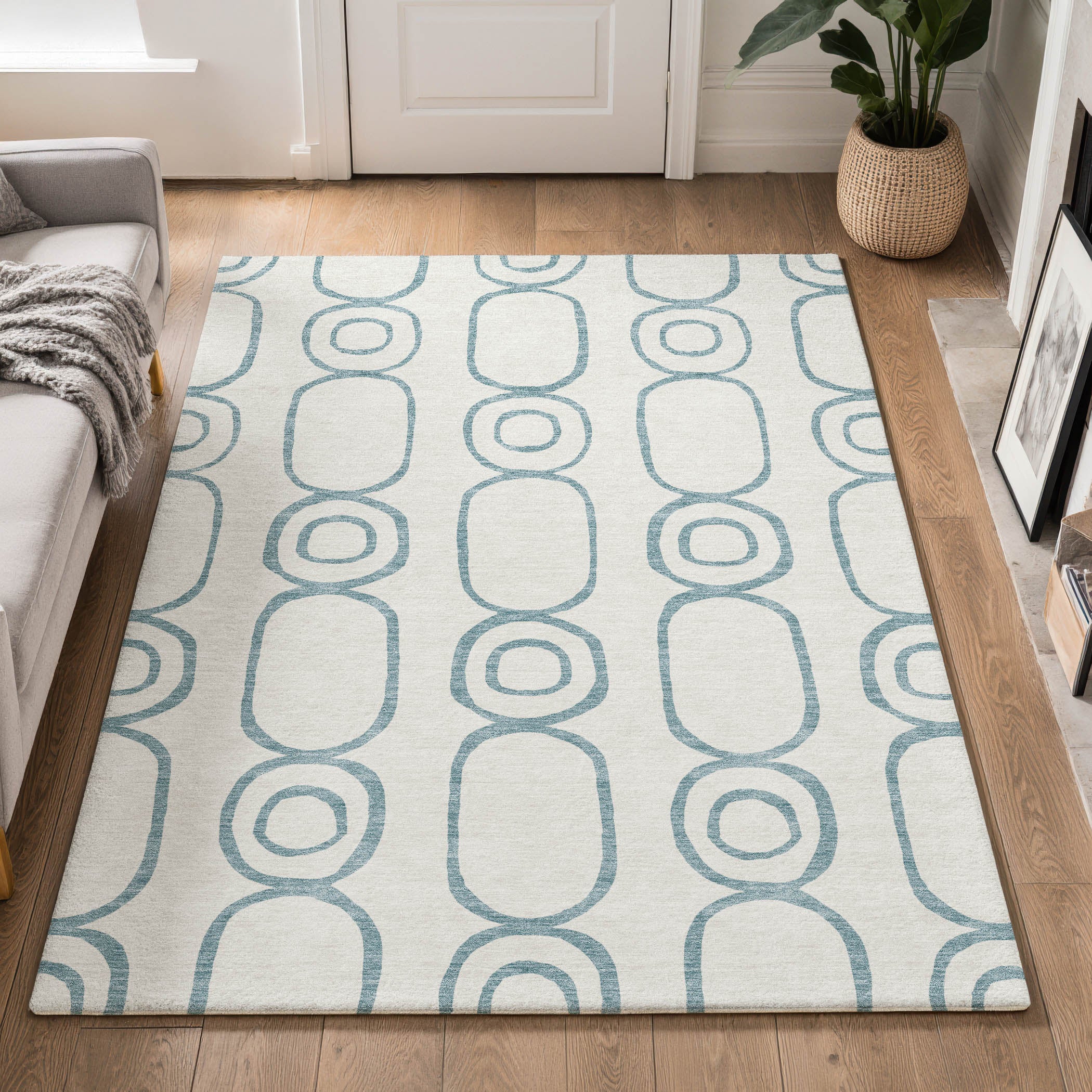 Mdina Machine Washable Transitional Teal Rug 3' x 5' #shape_Rectangle