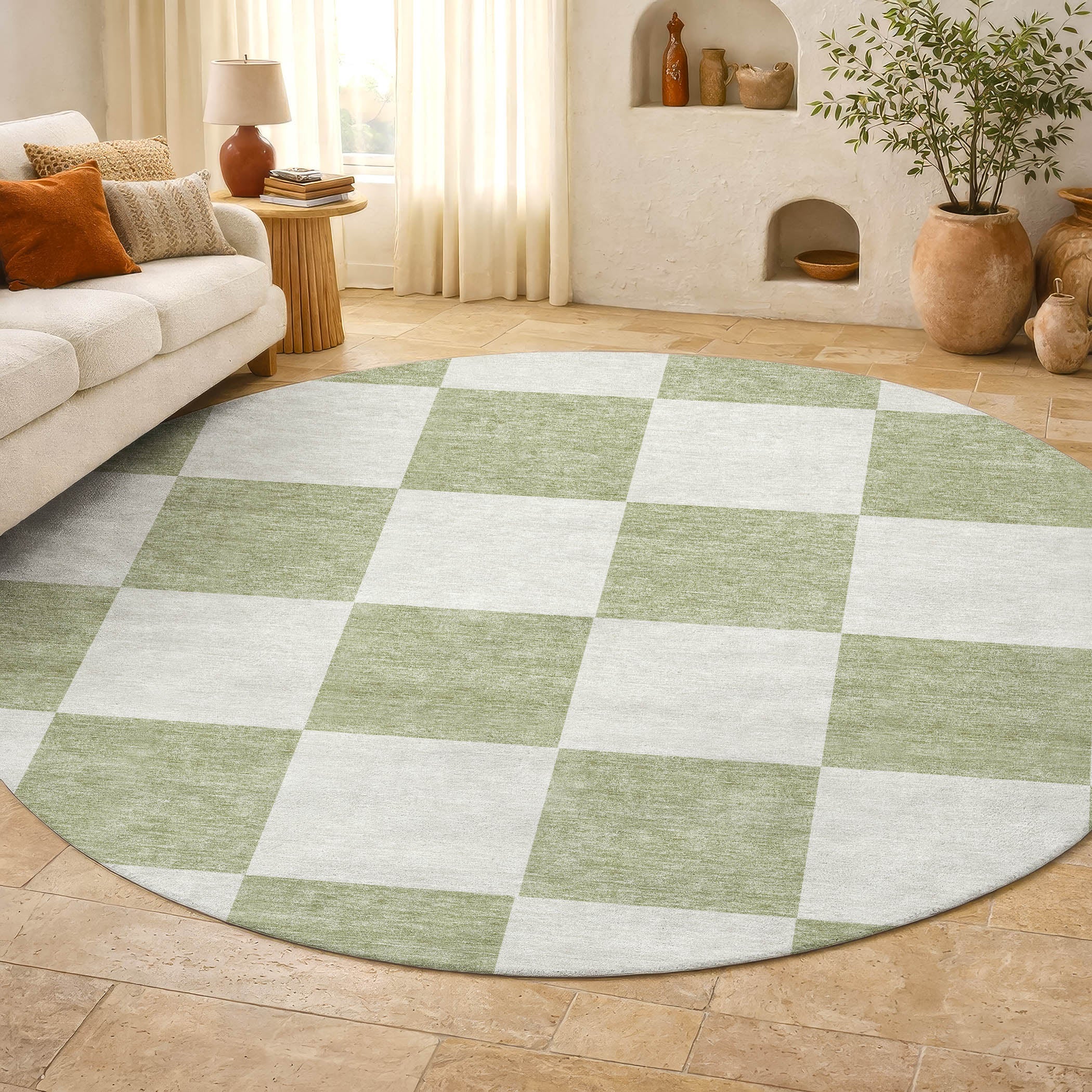Budapest Machine Washable Transitional Aloe Green Rug 8' x 8' #shape_Round
