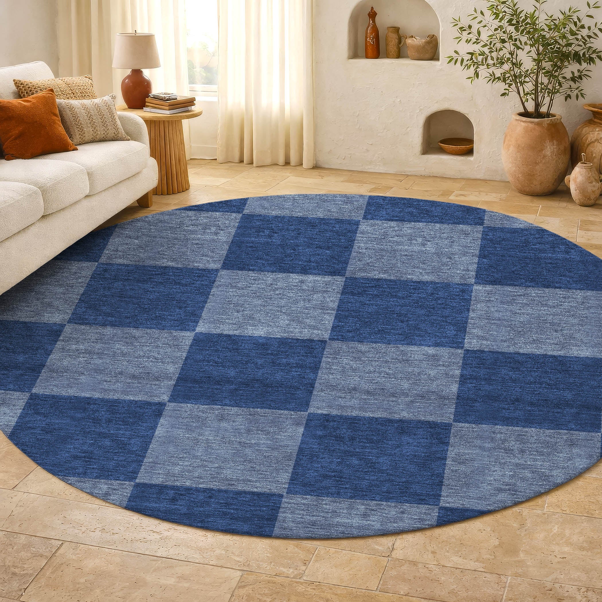 Budapest Machine Washable Transitional Blue Rug 8' x 8' #shape_Round