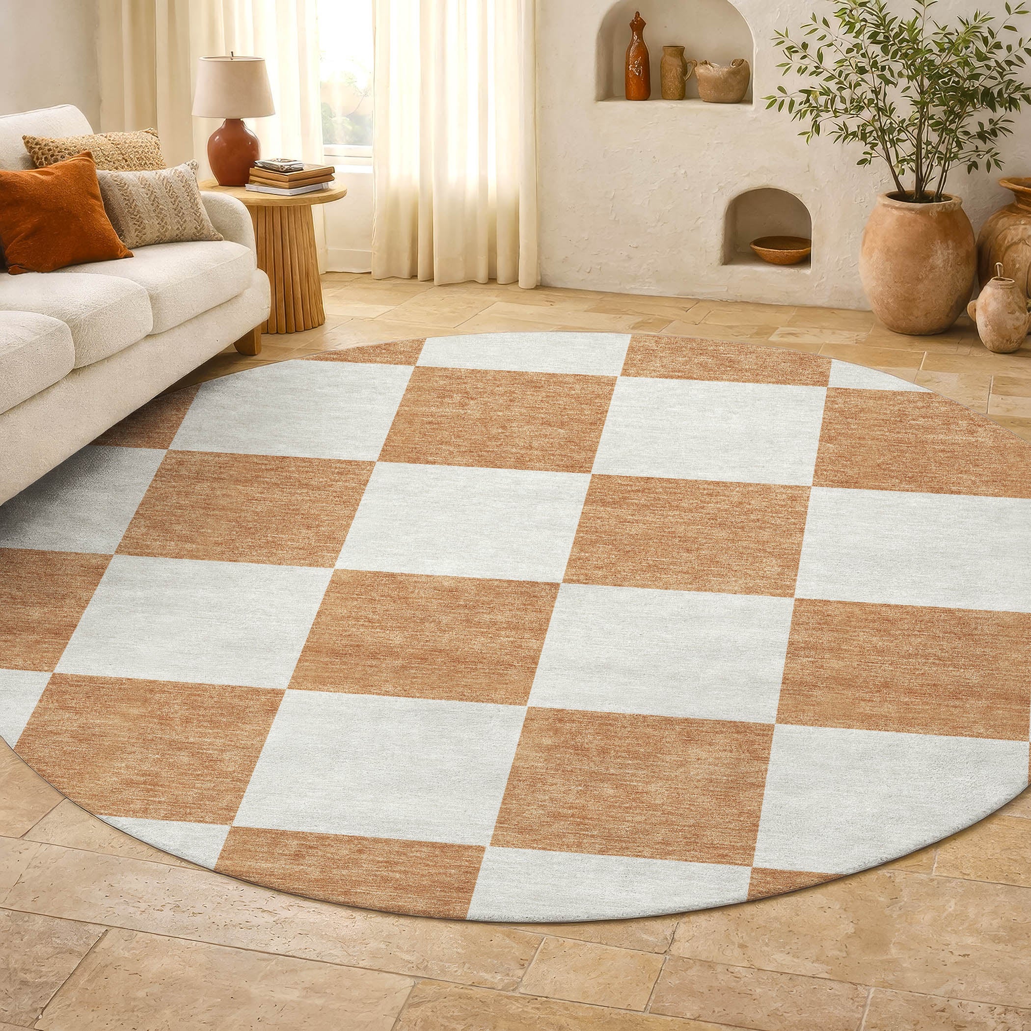 Budapest Machine Washable Transitional Copper Orange Rug 8' x 8' #shape_Round