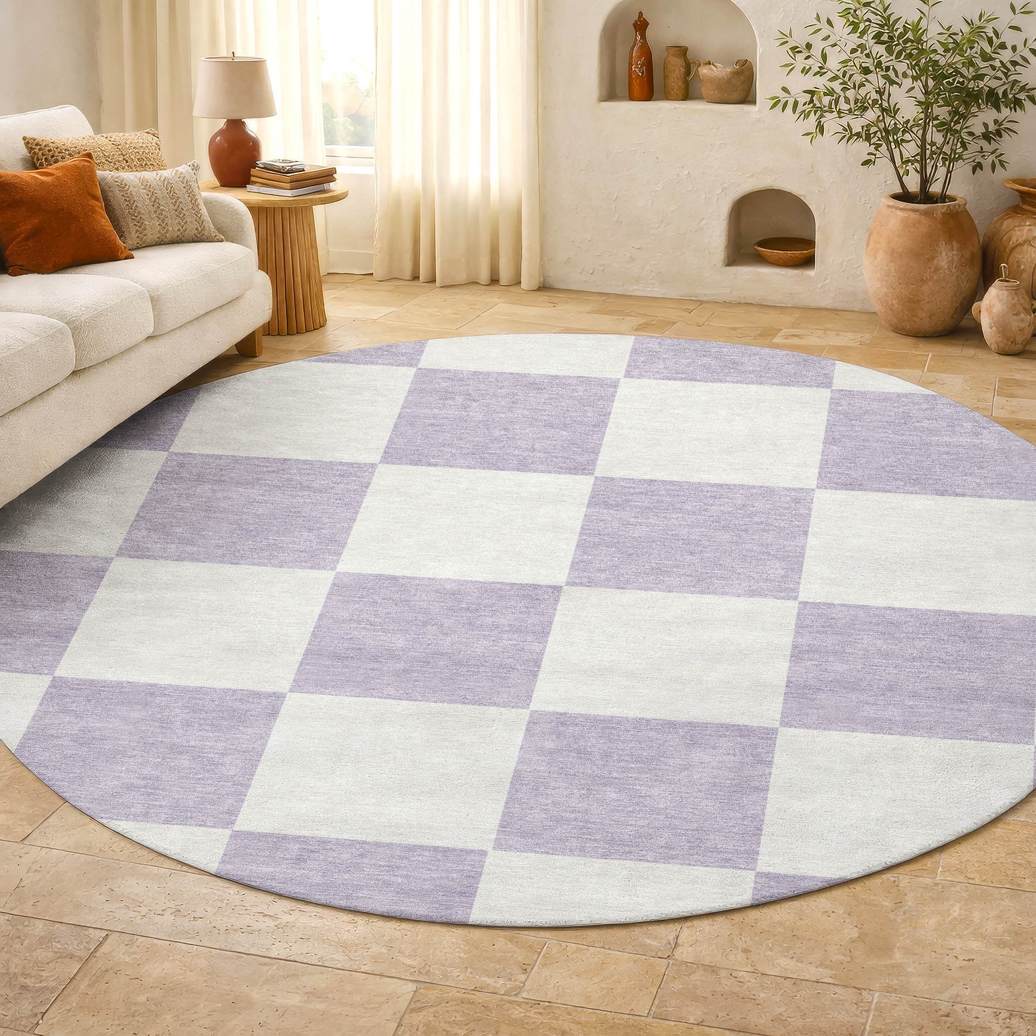Budapest Machine Washable Transitional Lavender Purple Rug 8' x 8' #shape_Round