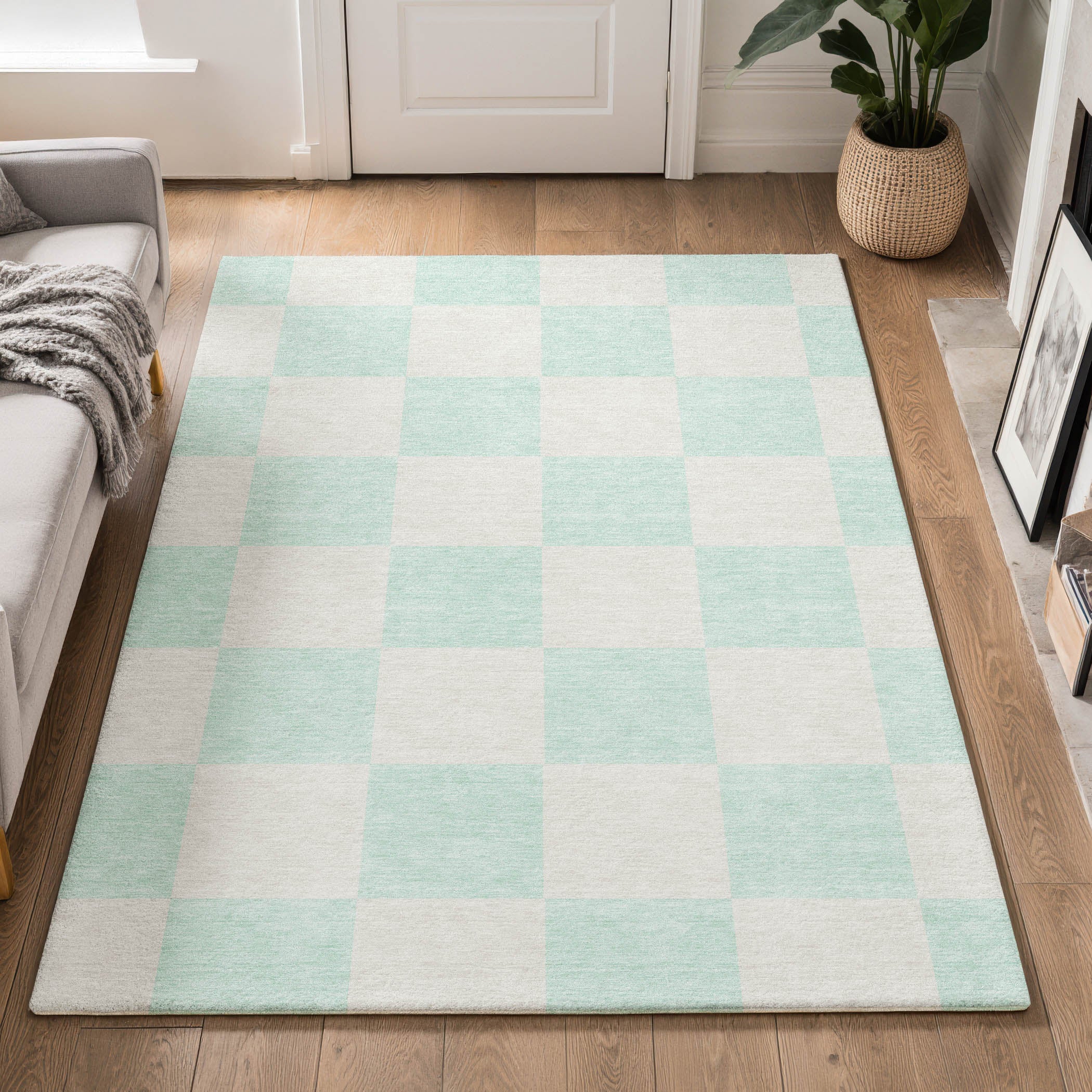 Budapest Machine Washable Transitional Mint Green Rug 3' x 5' #shape_Rectangle