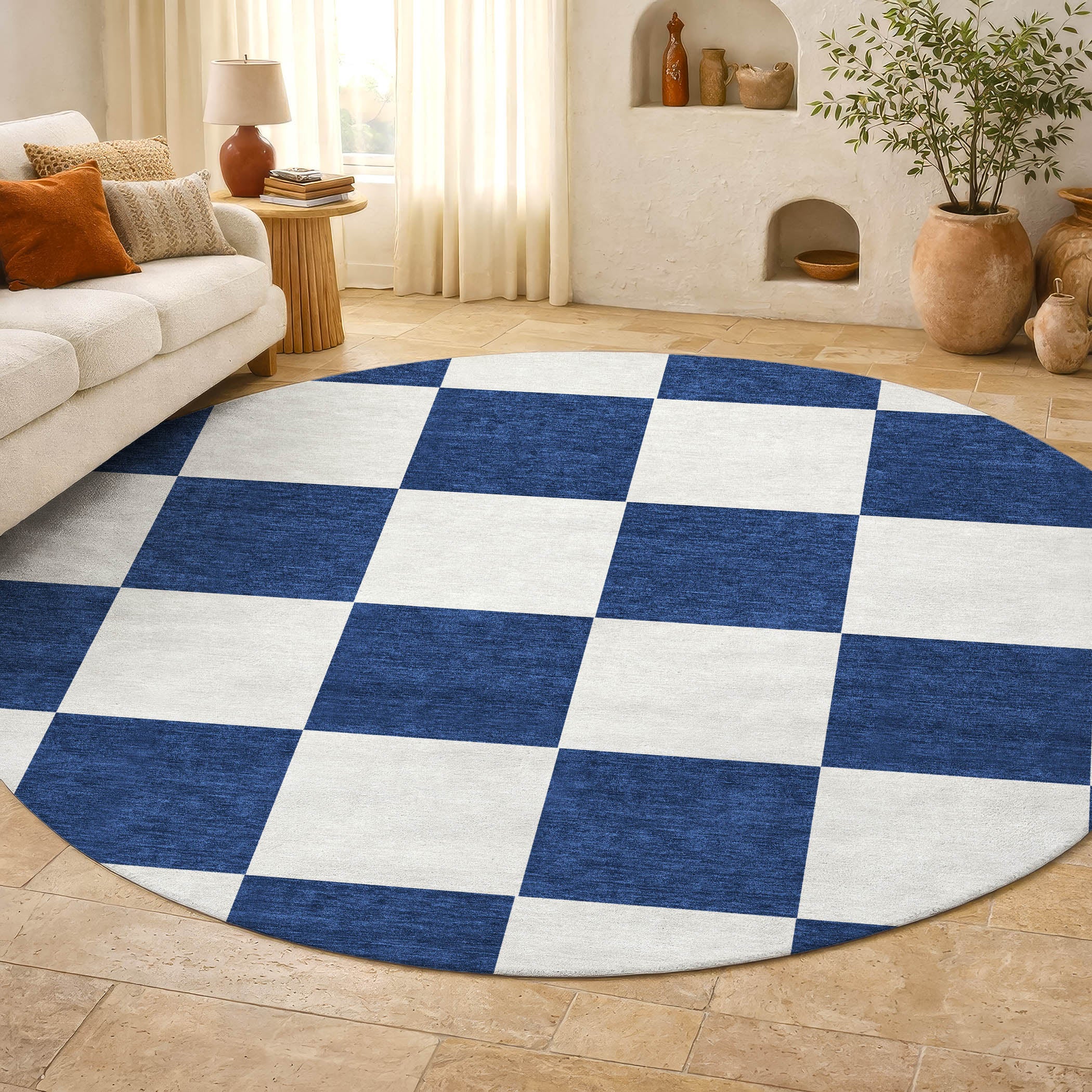 Budapest Machine Washable Transitional Navy Blue Rug 8' x 8' #shape_Round