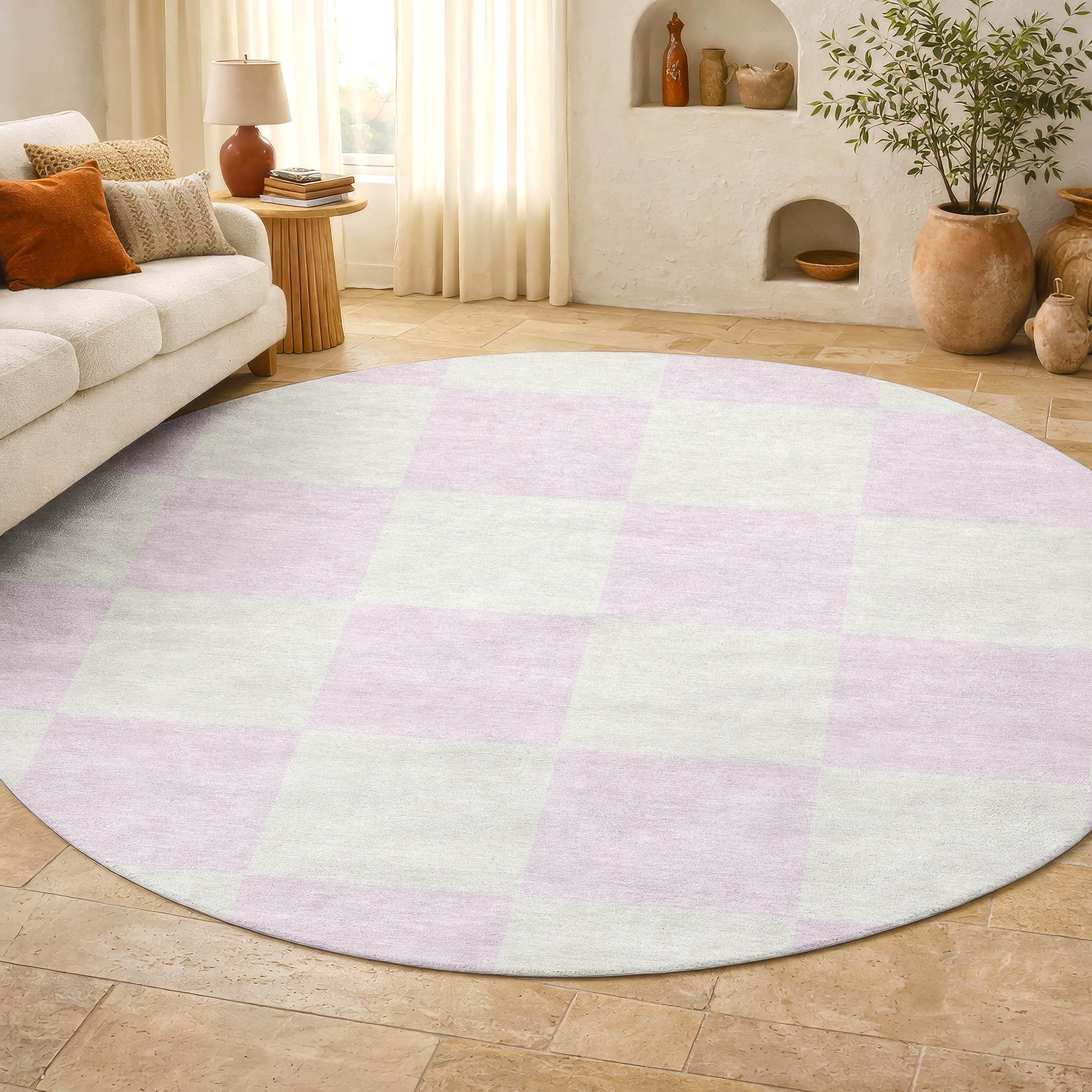 Budapest Machine Washable Transitional Pink Rug 8' x 8' #shape_Round