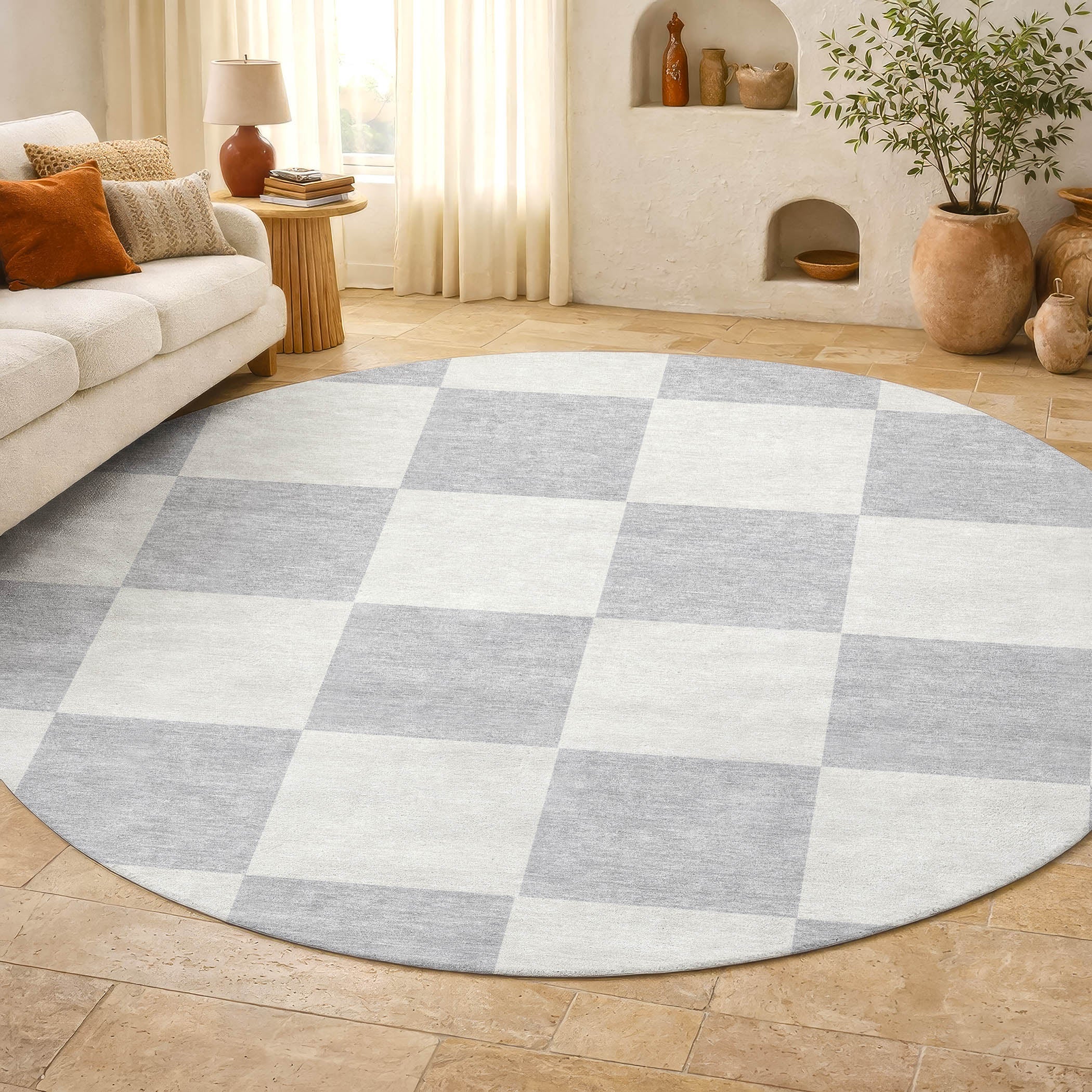 Budapest Machine Washable Transitional Silver Gray Rug 8' x 8' #shape_Round