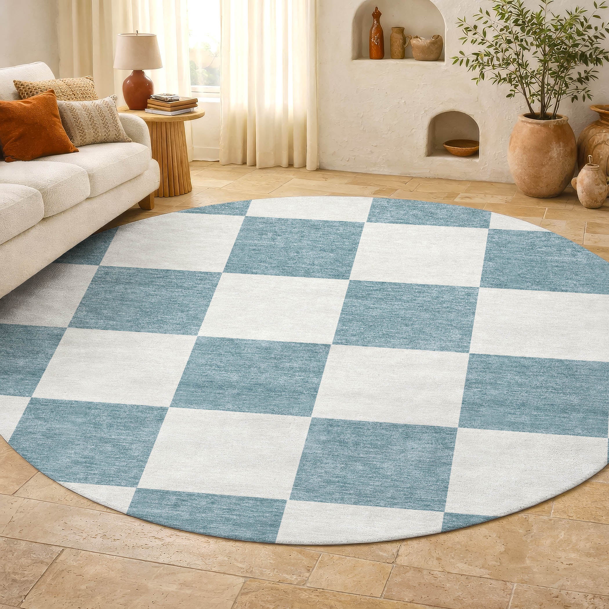 Budapest Machine Washable Transitional Teal Rug 8' x 8' #shape_Round