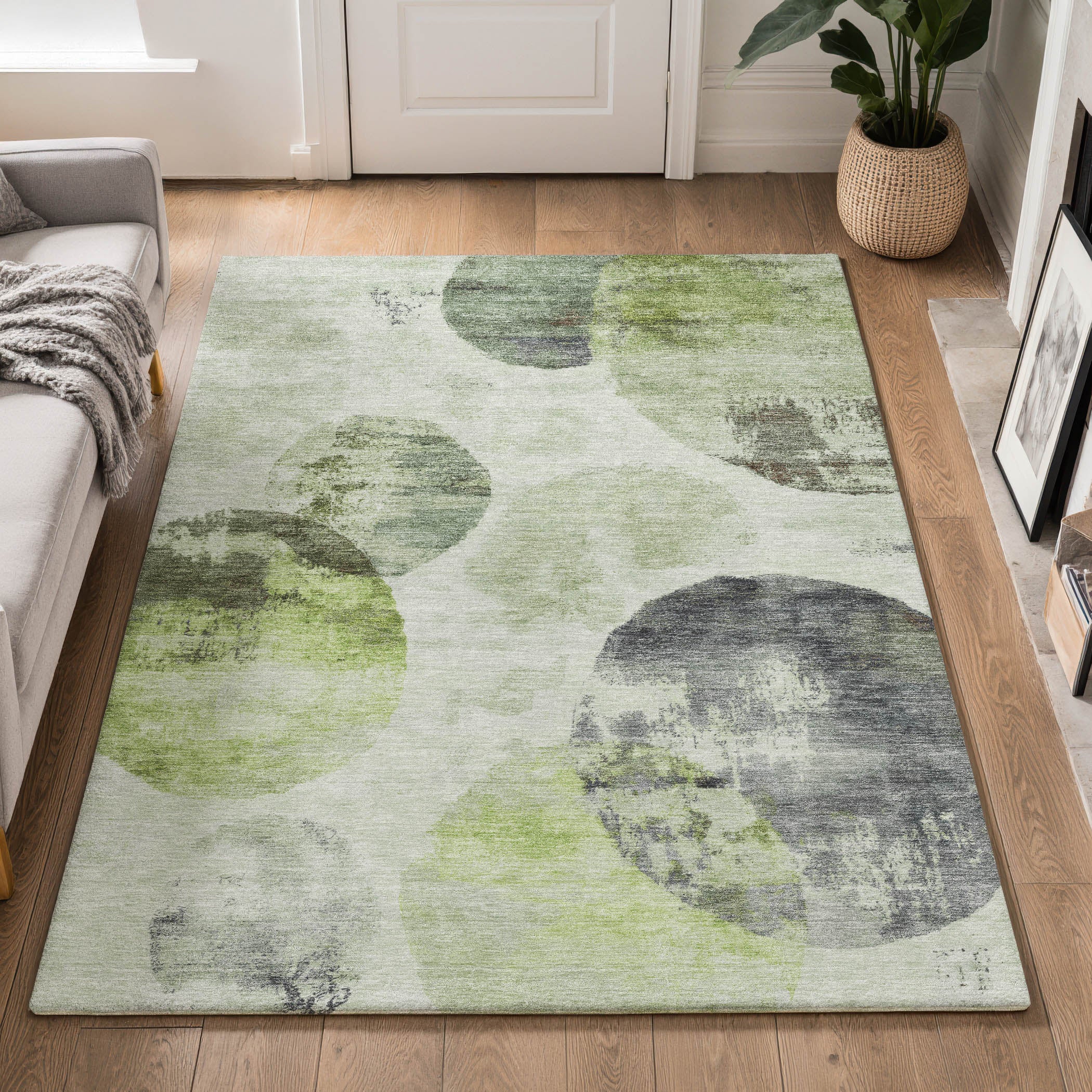 Budapest Machine Washable Contemporary Aloe Green Rug 3' x 5' #shape_Rectangle