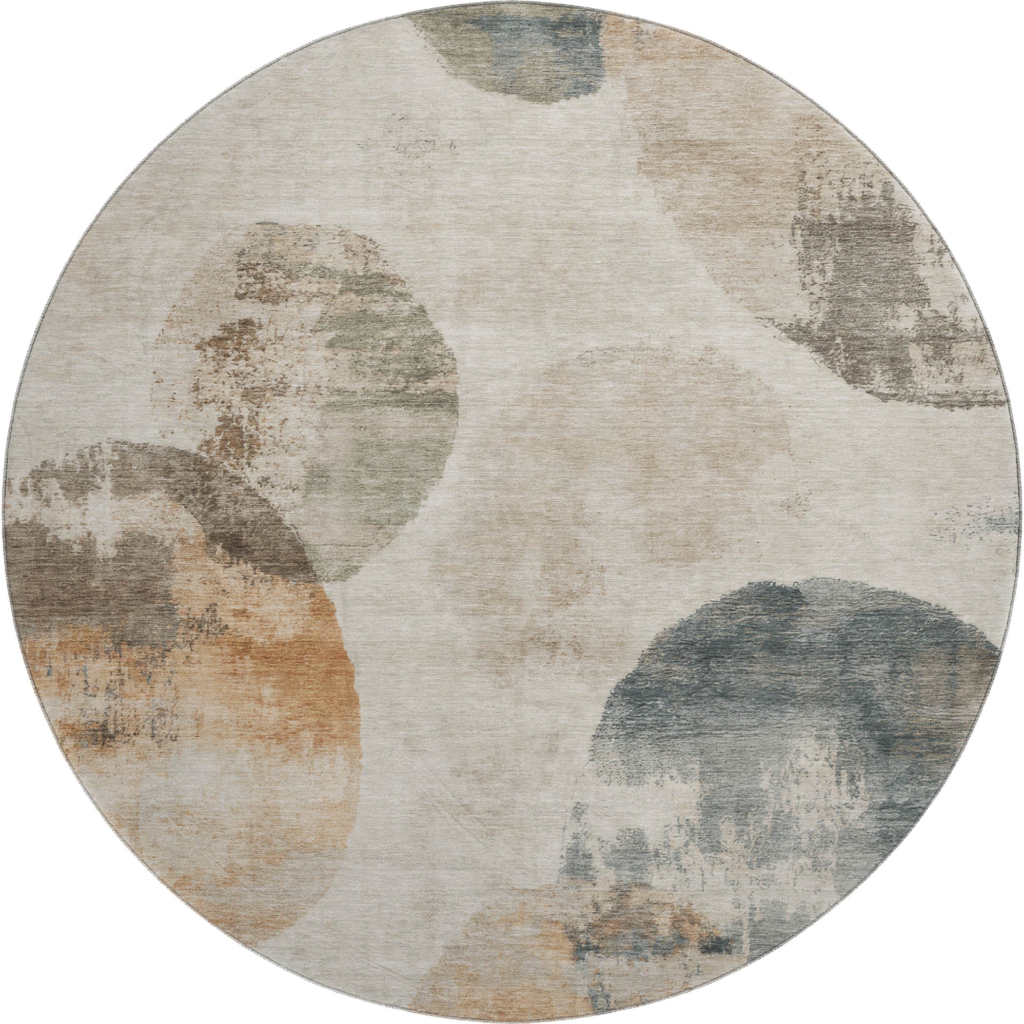 Budapest Machine Washable Contemporary Beige Brown Rug 8' x 8' #shape_Round