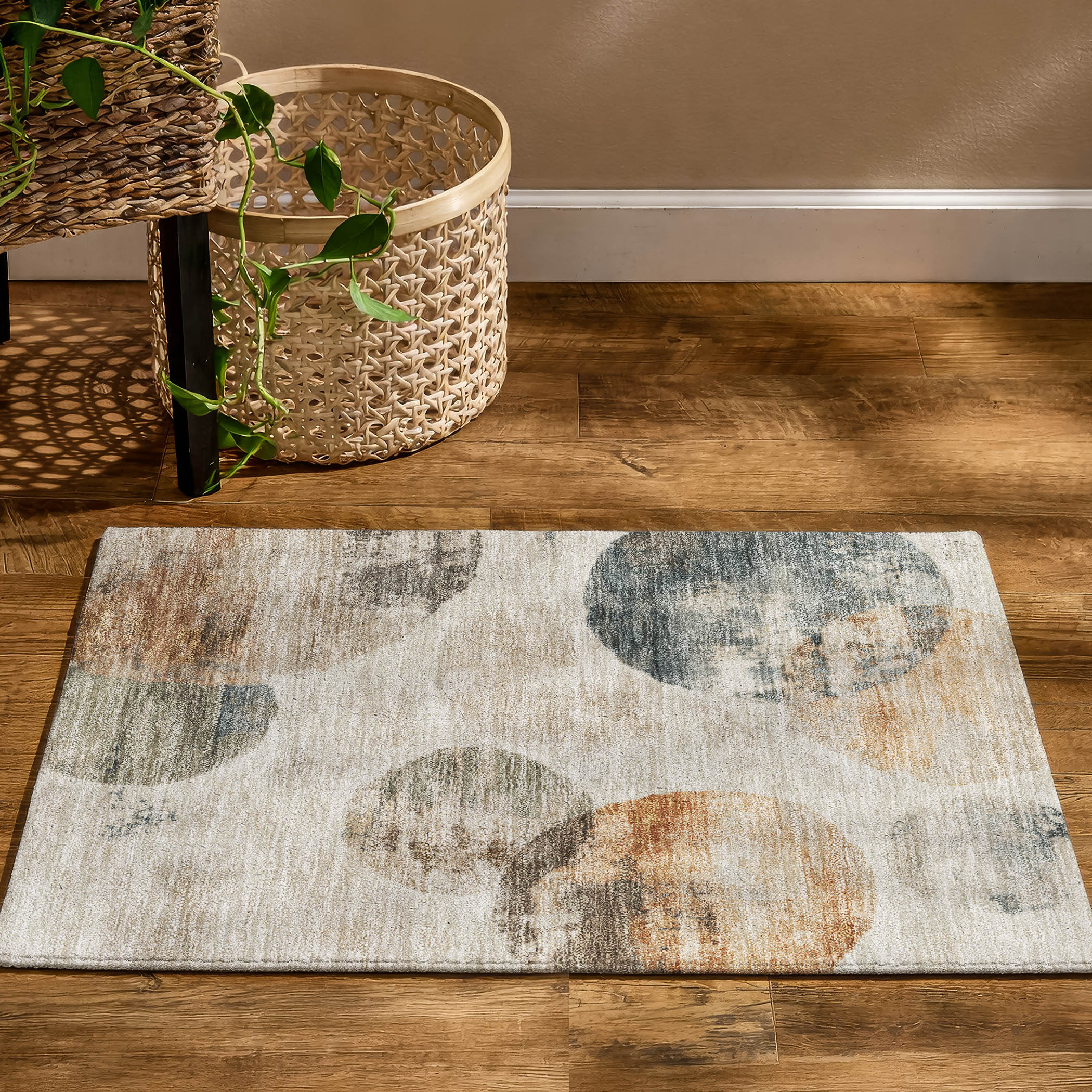 Budapest Machine Washable Contemporary Beige Brown Rug 1'8" x 2'6" #shape_Rectangle