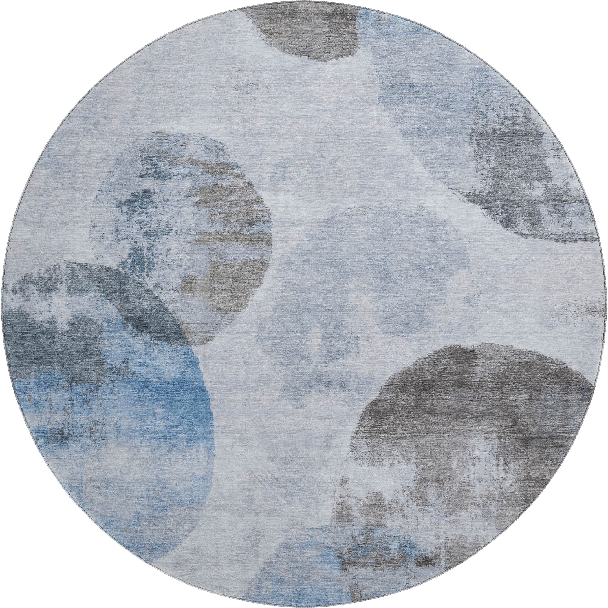 Budapest Machine Washable Contemporary Denim Blue Rug 8' x 8' #shape_Round