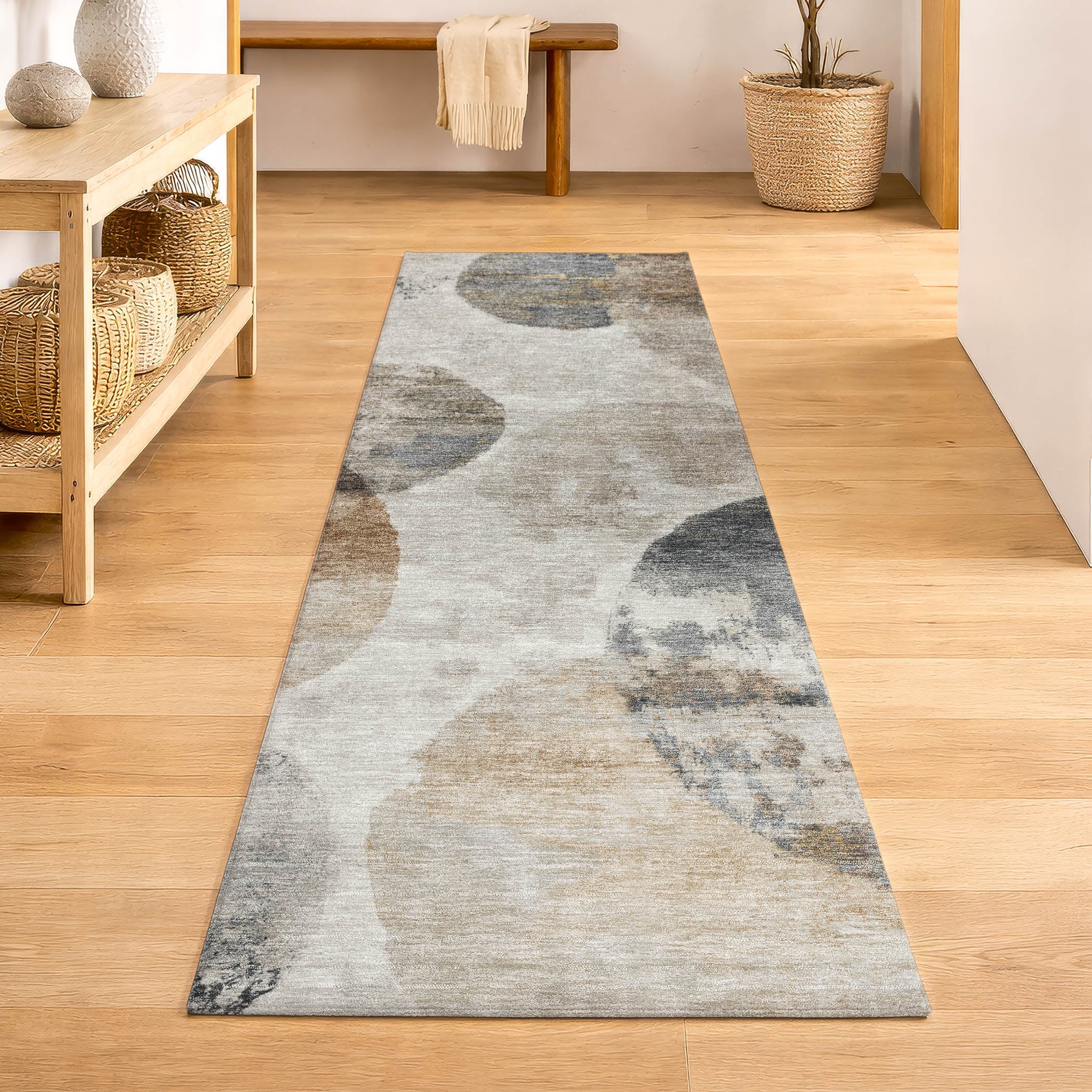 Budapest Machine Washable Contemporary Taupe Brown Rug 2'3" x 7'6" #shape_Runner