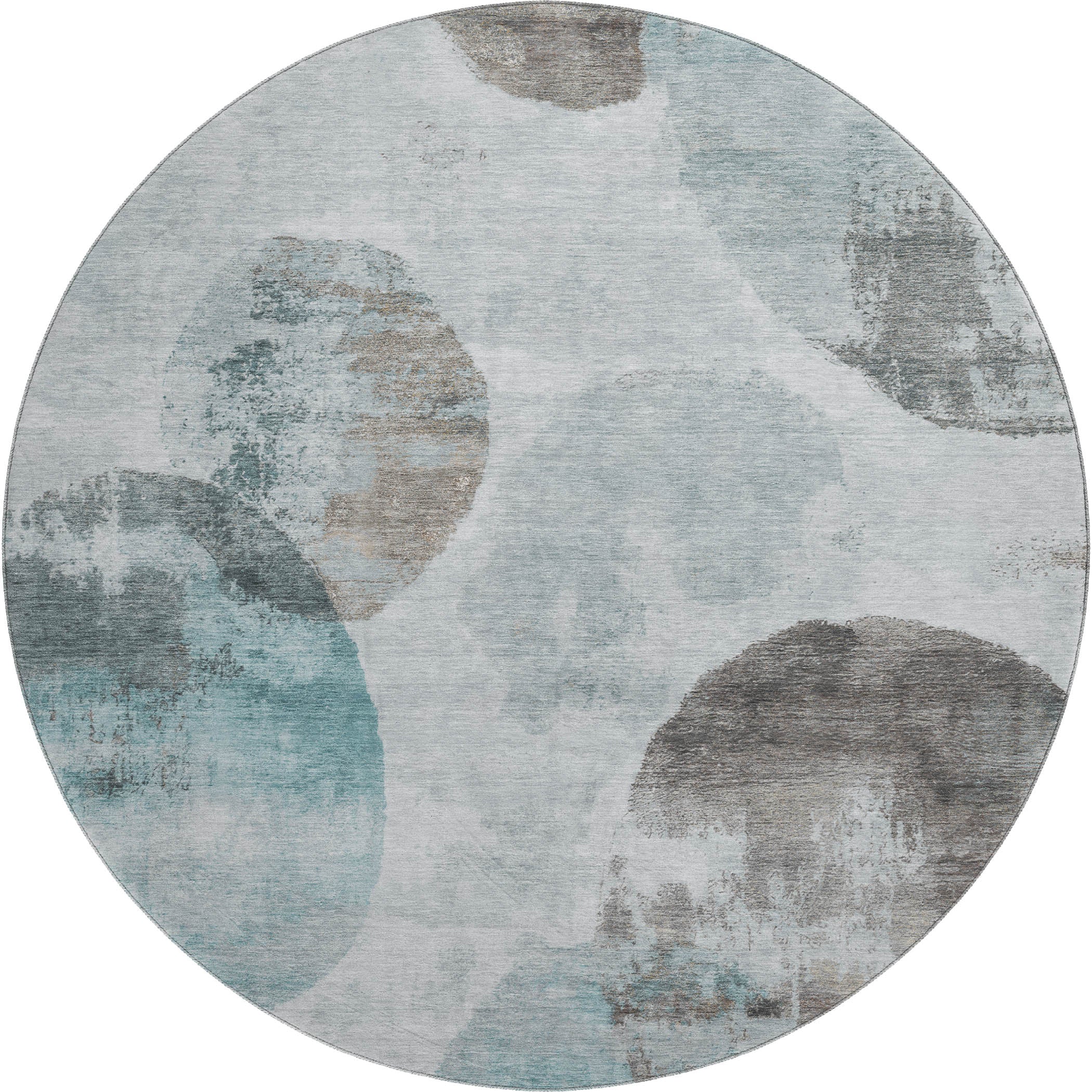 Budapest Machine Washable Contemporary Teal Rug 8' x 8' #shape_Round