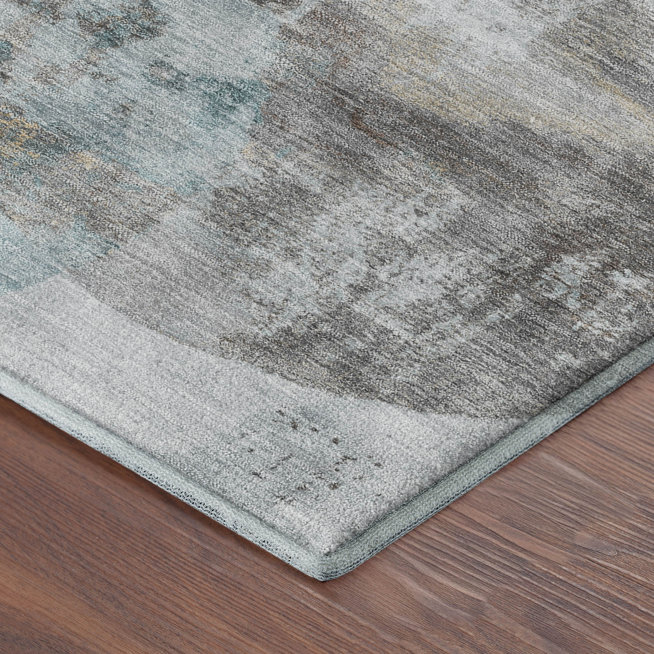 Budapest Machine Washable Contemporary Teal Rug 1'8" x 2'6" #shape_Rectangle