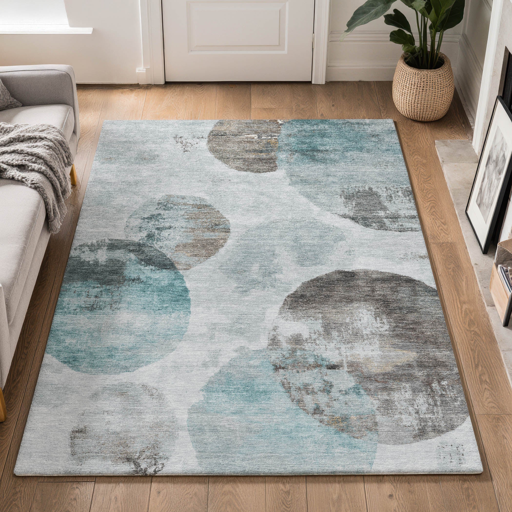 Budapest Machine Washable Contemporary Teal Rug 3' x 5' #shape_Rectangle