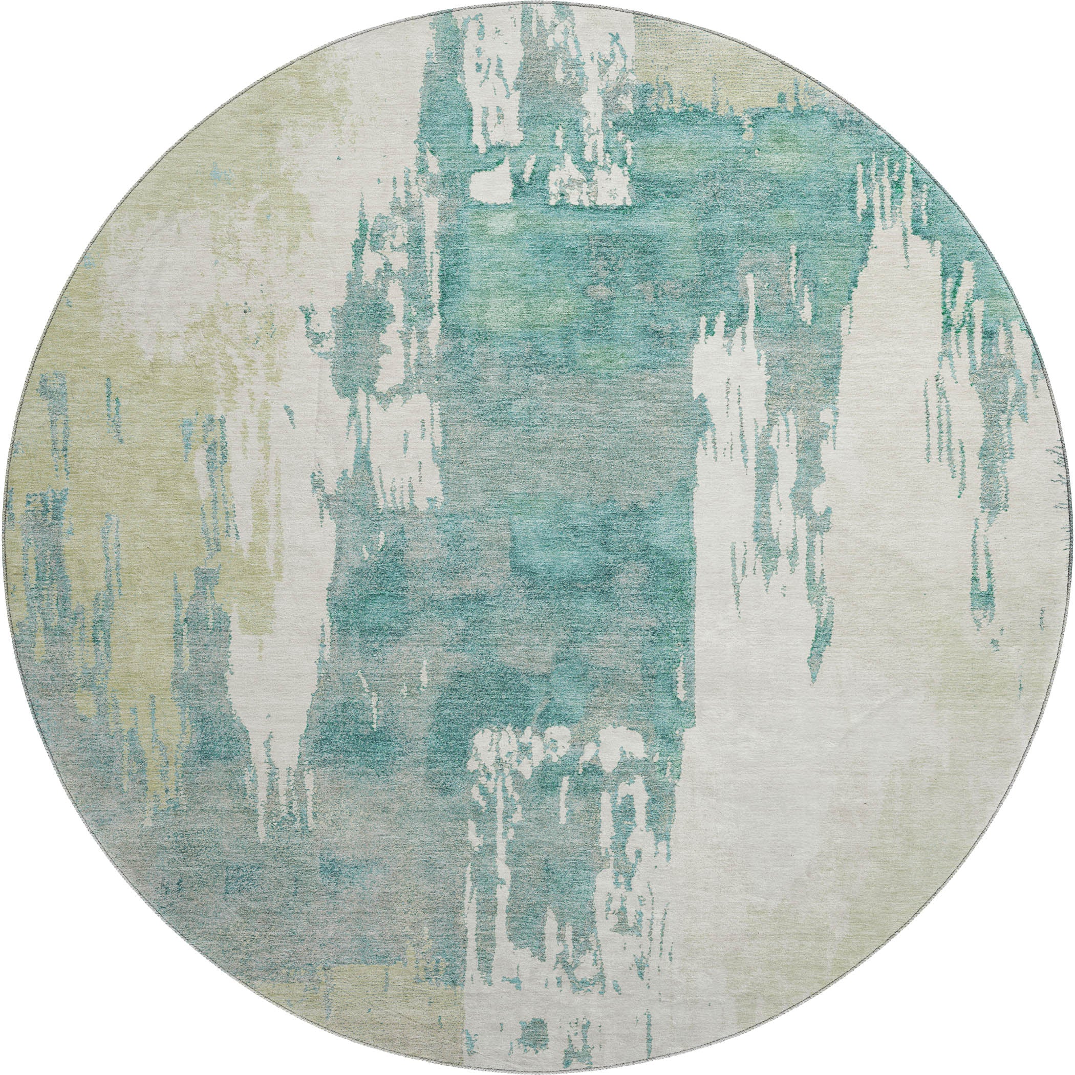 Mdina Machine Washable Contemporary Aloe Green Rug 8' x 8' #shape_Round