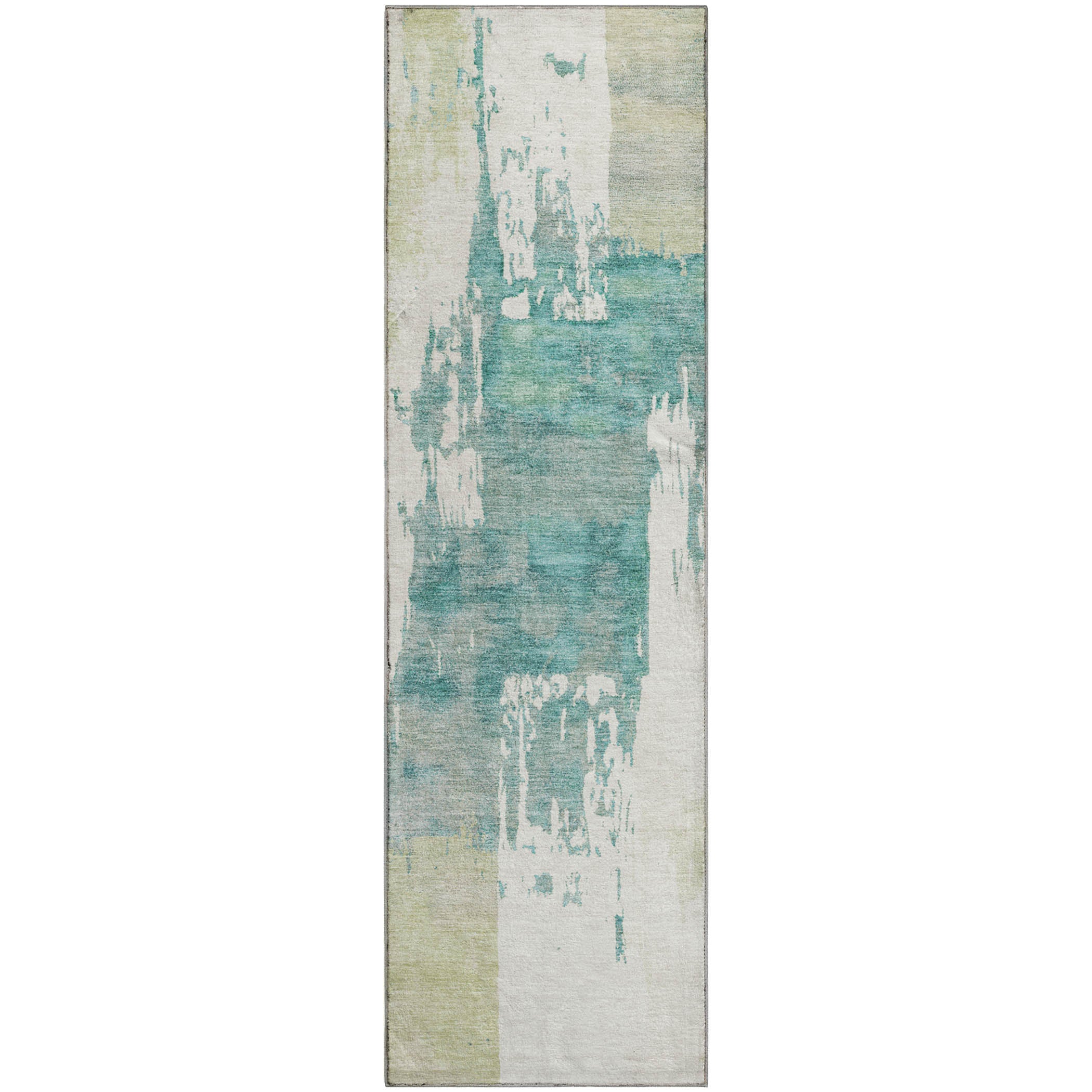Mdina Machine Washable Contemporary Aloe Green Rug 2'3" x 7'6" #shape_Runner