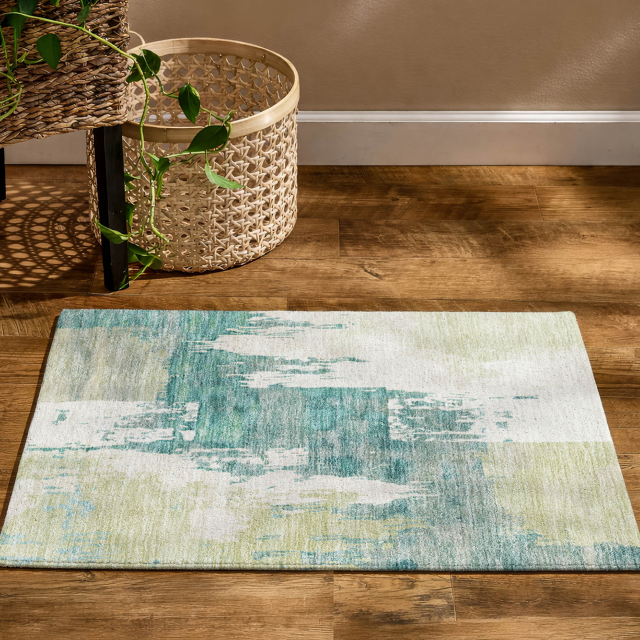 Mdina Machine Washable Contemporary Aloe Green Rug 1'8" x 2'6" #shape_Rectangle
