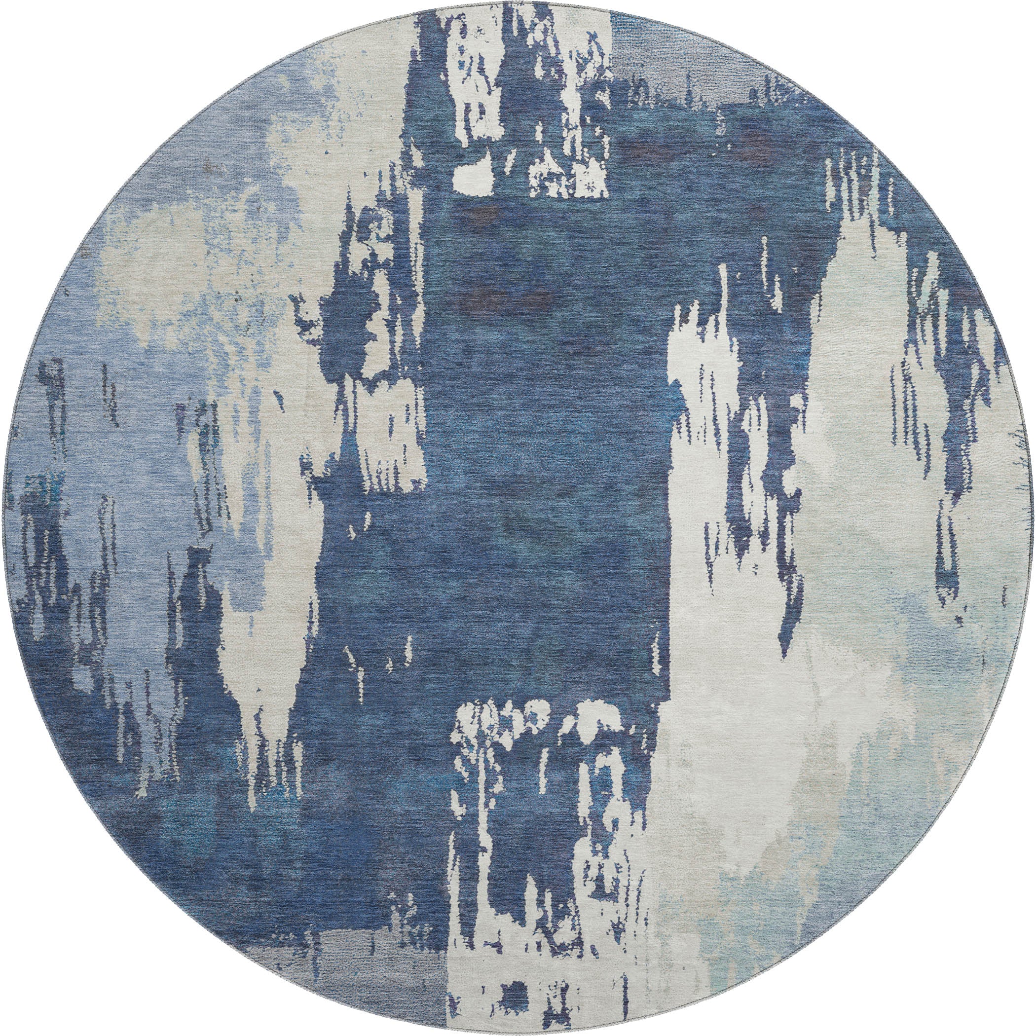 Mdina Machine Washable Contemporary Blue Rug 8' x 8' #shape_Round