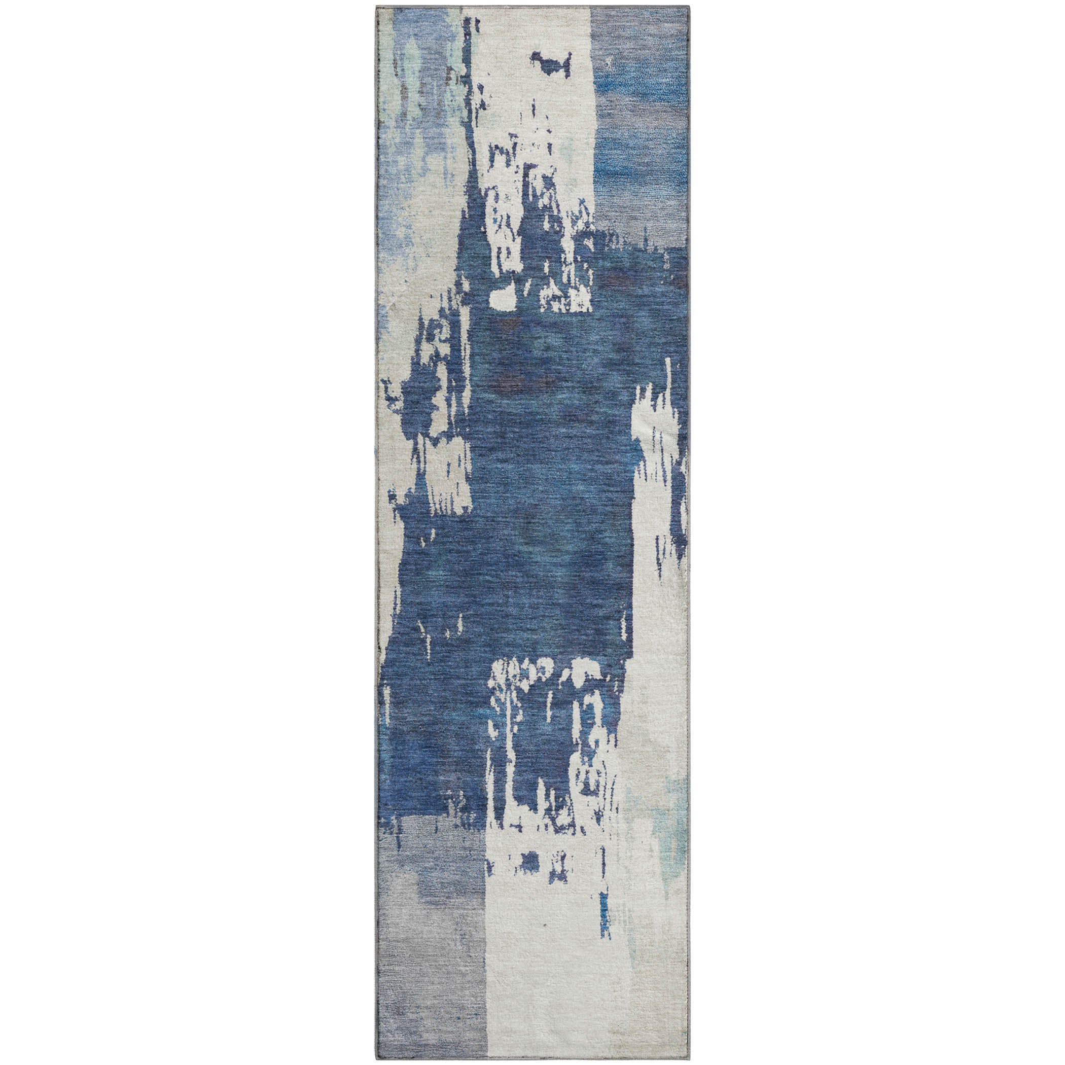 Mdina Machine Washable Contemporary Blue Rug 2'3" x 7'6" #shape_Runner