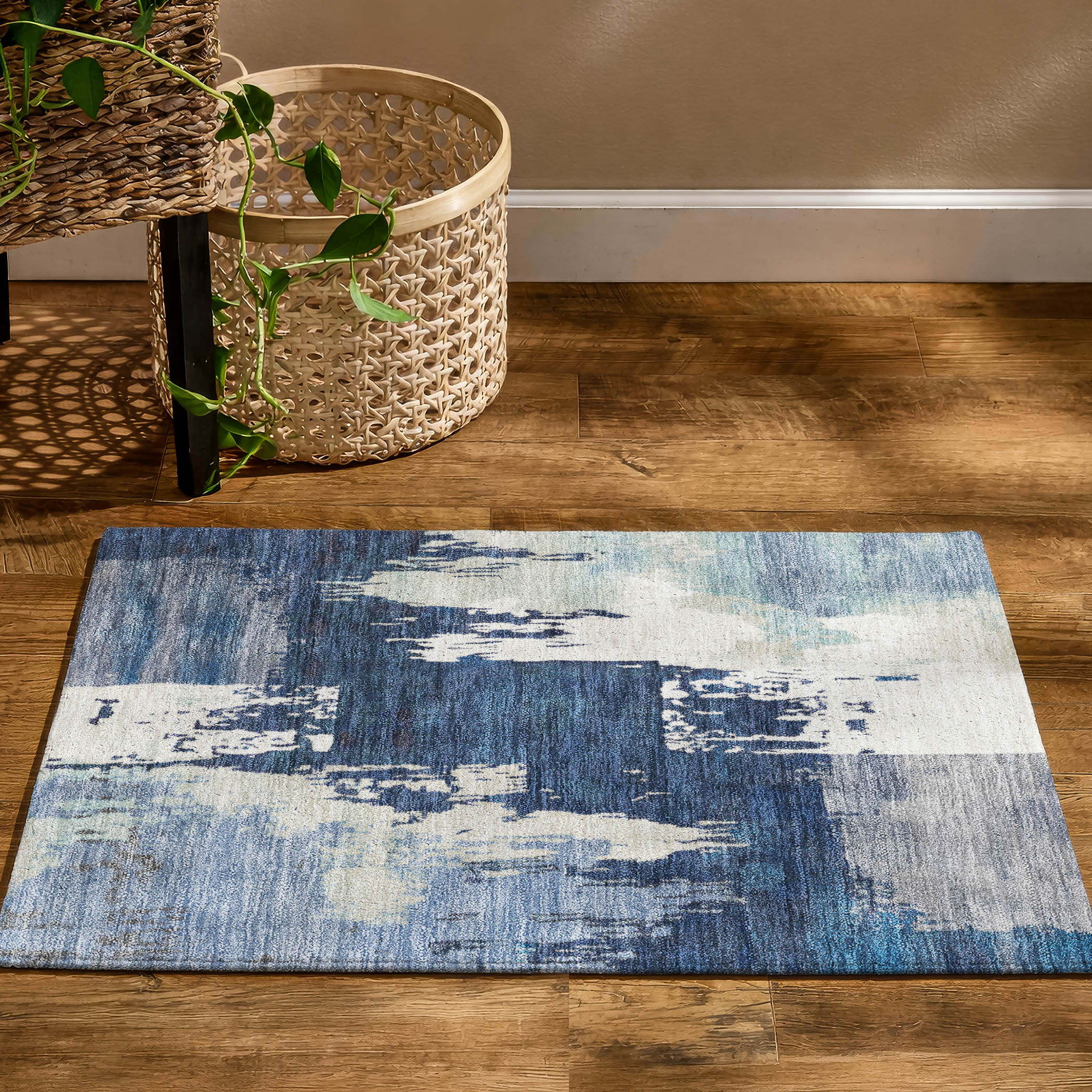 Mdina Machine Washable Contemporary Blue Rug 1'8" x 2'6" #shape_Rectangle