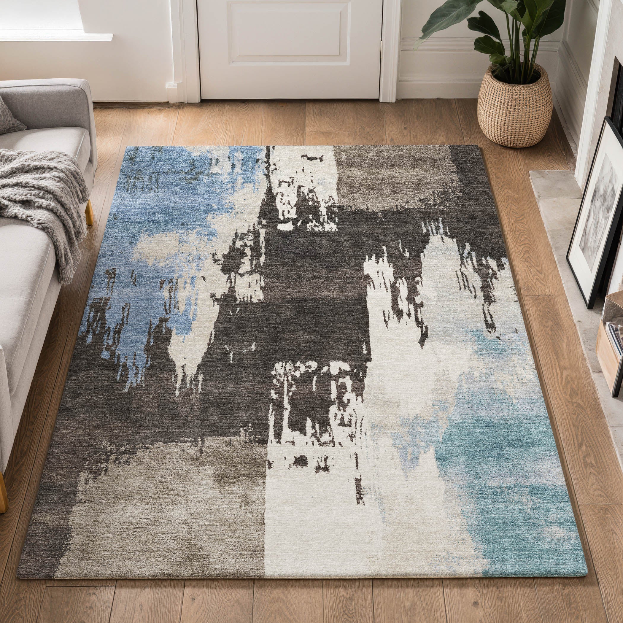 Mdina Machine Washable Contemporary Brown Rug 3' x 5' #shape_Rectangle