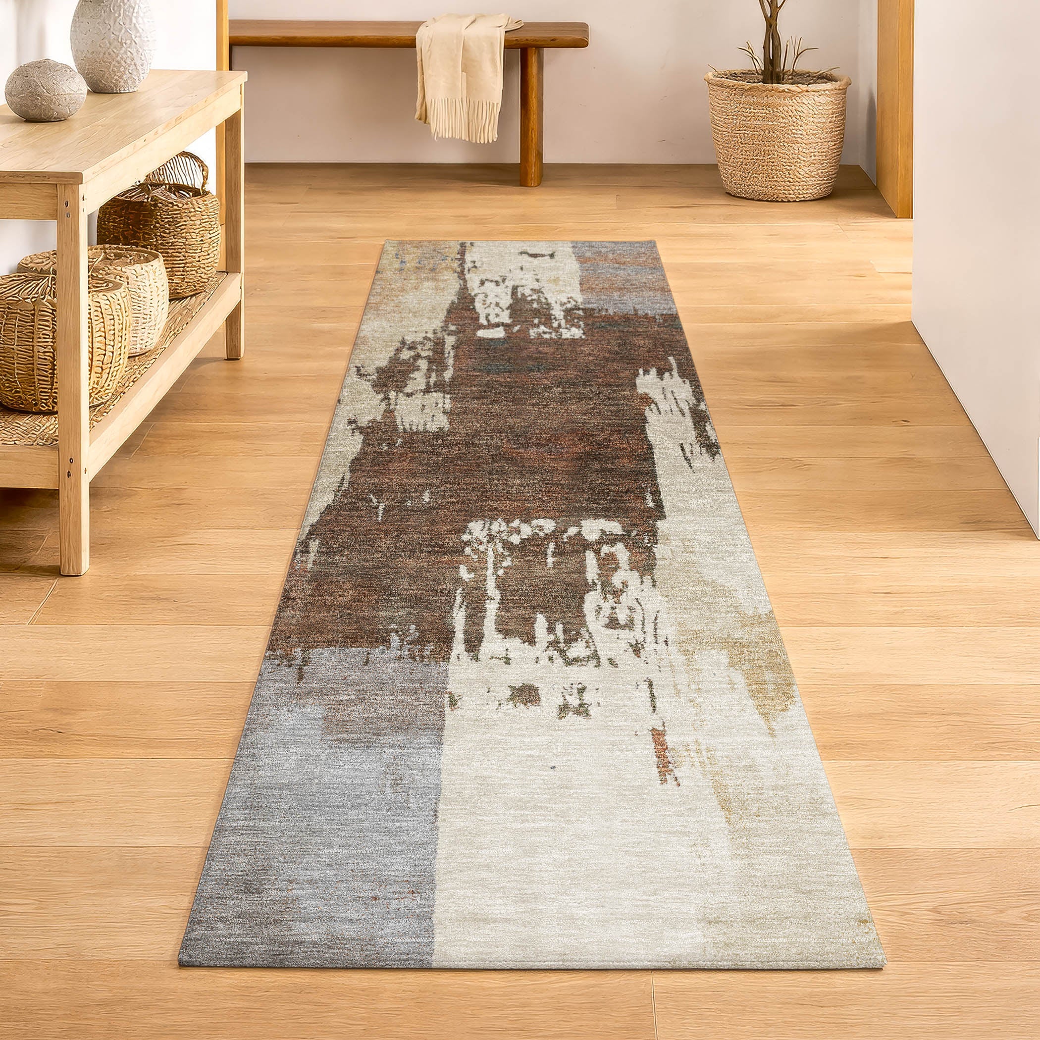 Mdina Machine Washable Contemporary Cayenne Orange Rug 2'3" x 7'6" #shape_Runner