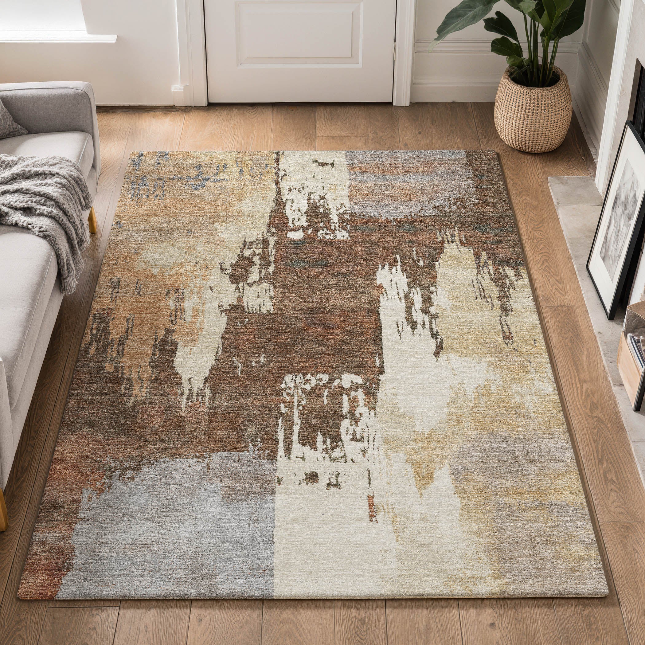 Mdina Machine Washable Contemporary Cayenne Orange Rug 3' x 5' #shape_Rectangle
