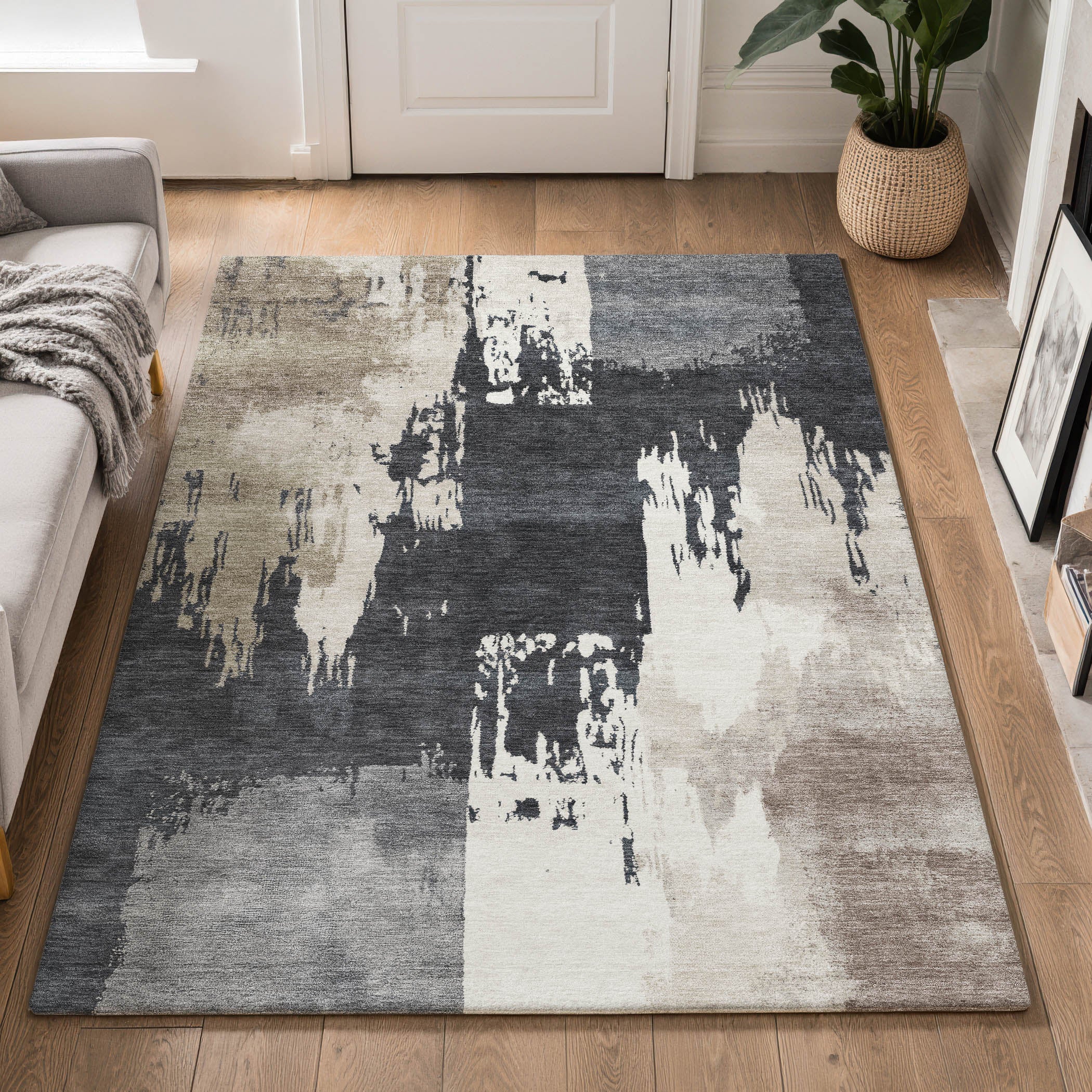 Mdina Machine Washable Contemporary Charcoal Gray Rug 3' x 5' #shape_Rectangle