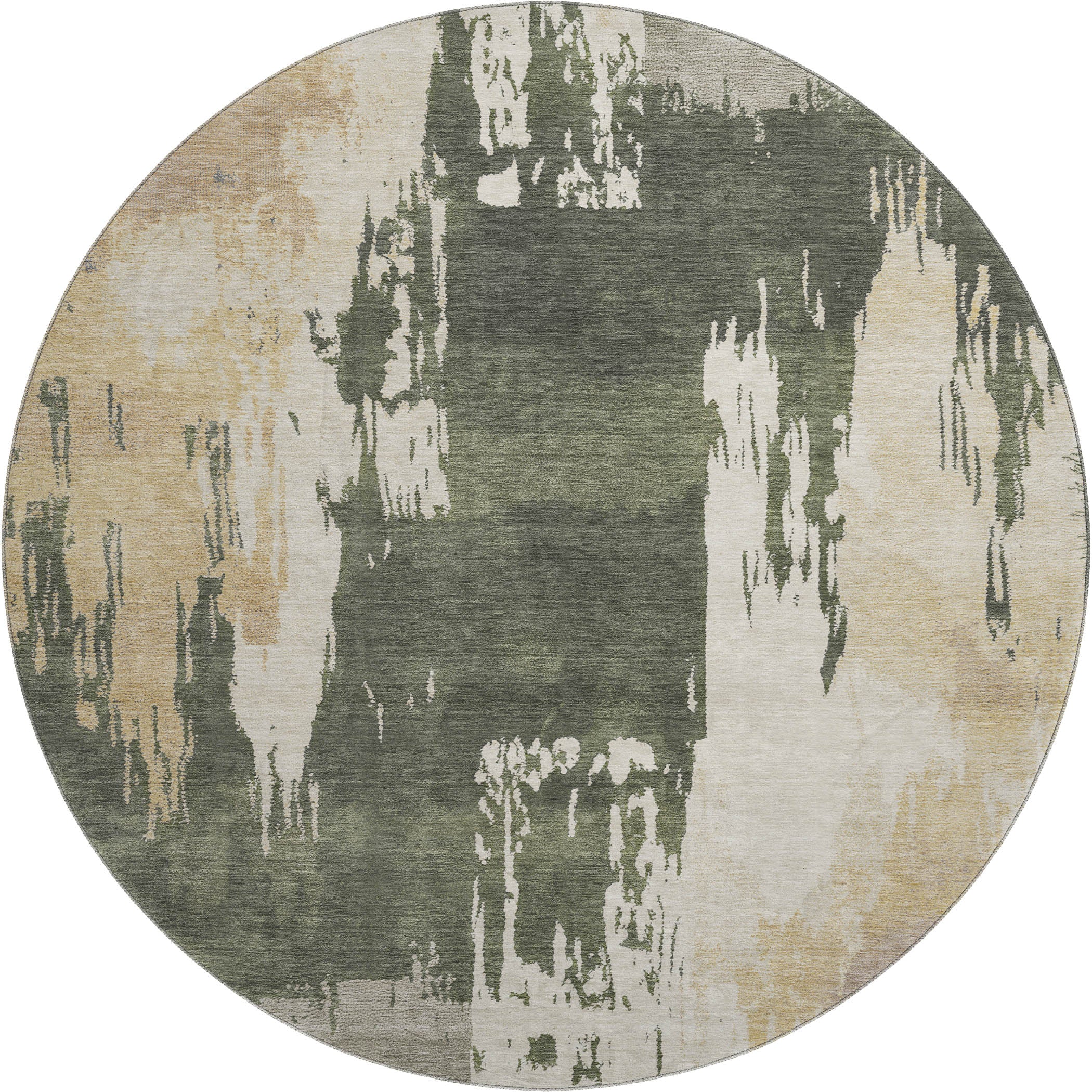 Mdina Machine Washable Contemporary Olive Green Rug 8' x 8' #shape_Round