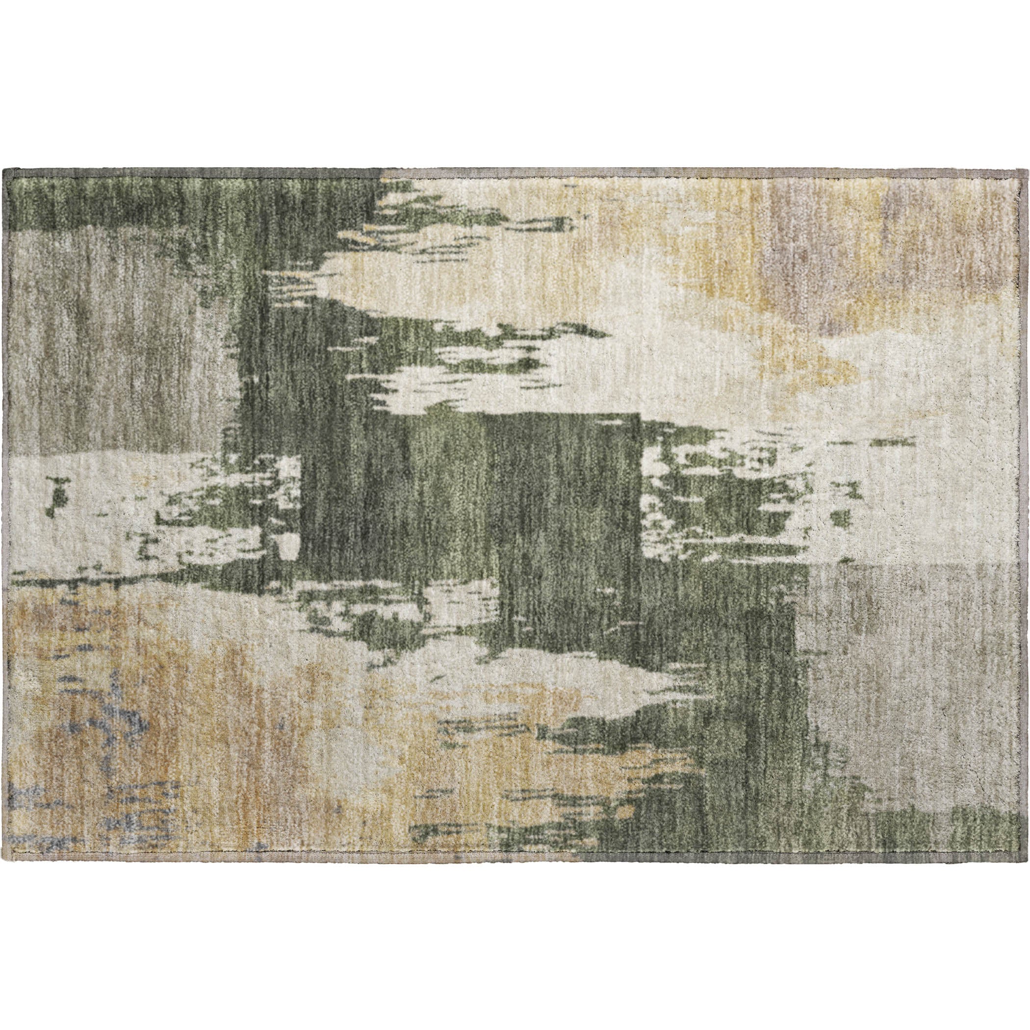 Mdina Machine Washable Contemporary Olive Green Rug 1'8" x 2'6" #shape_Rectangle