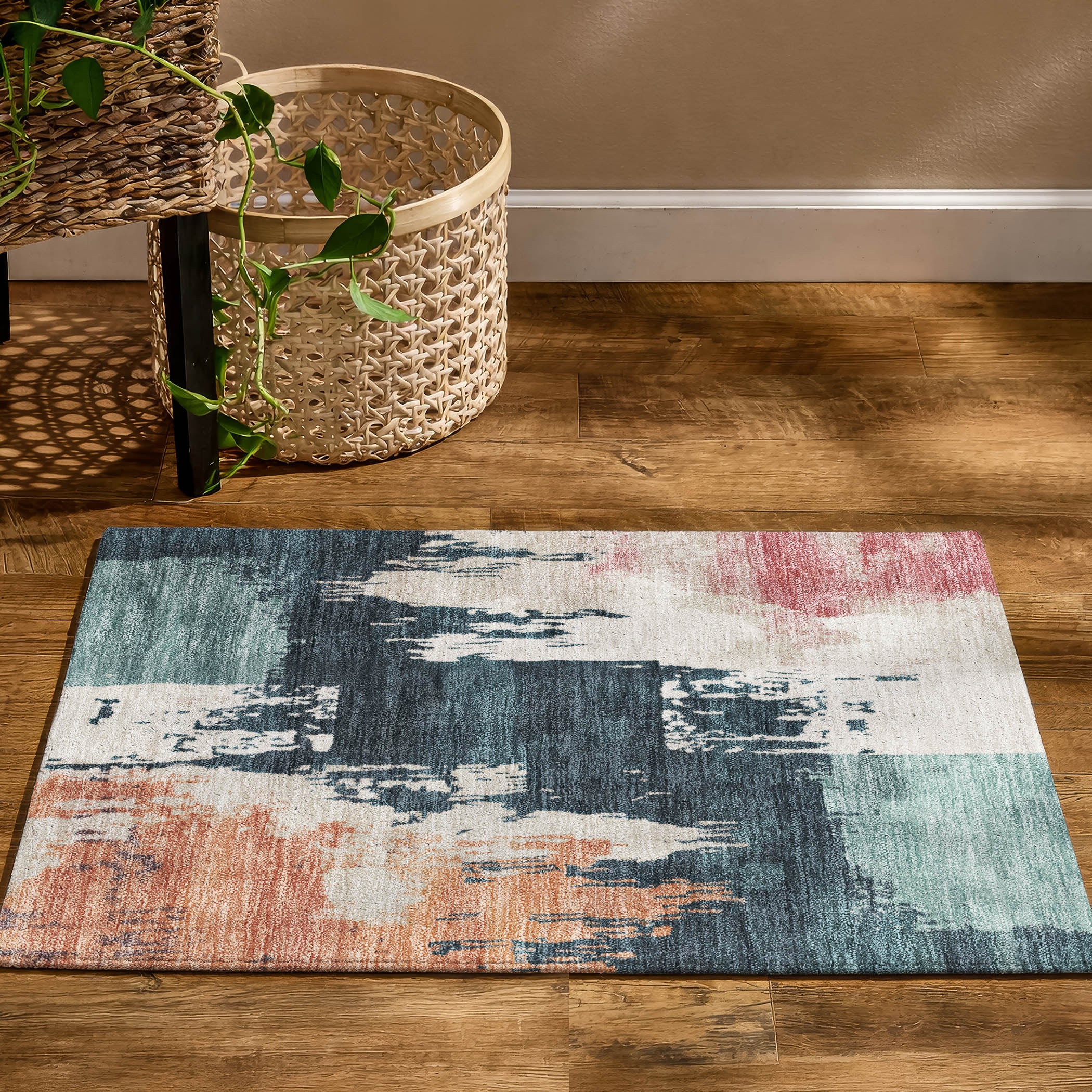 Mdina Machine Washable Contemporary Teal Rug 1'8" x 2'6" #shape_Rectangle