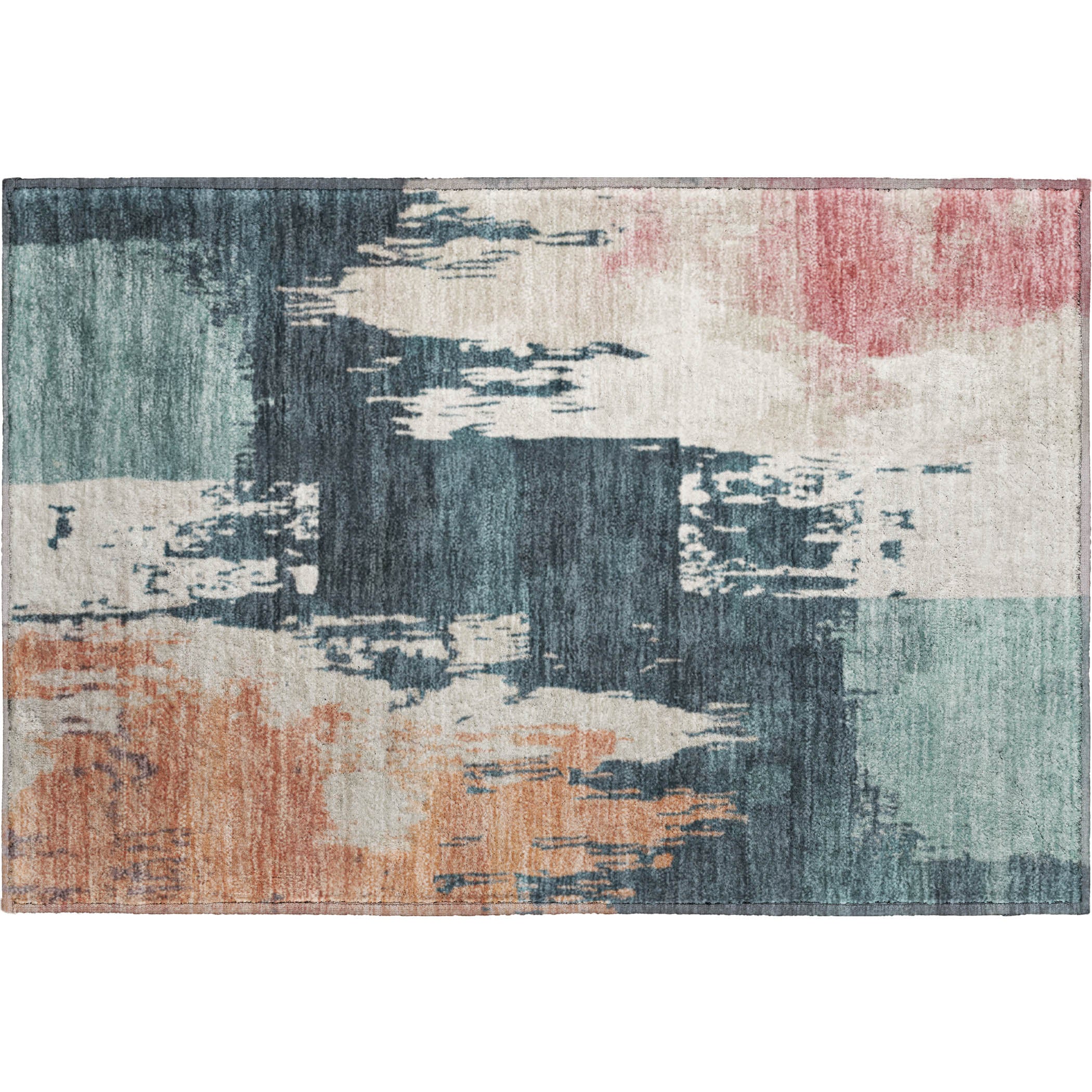 Mdina Machine Washable Contemporary Teal Rug 1'8" x 2'6" #shape_Rectangle