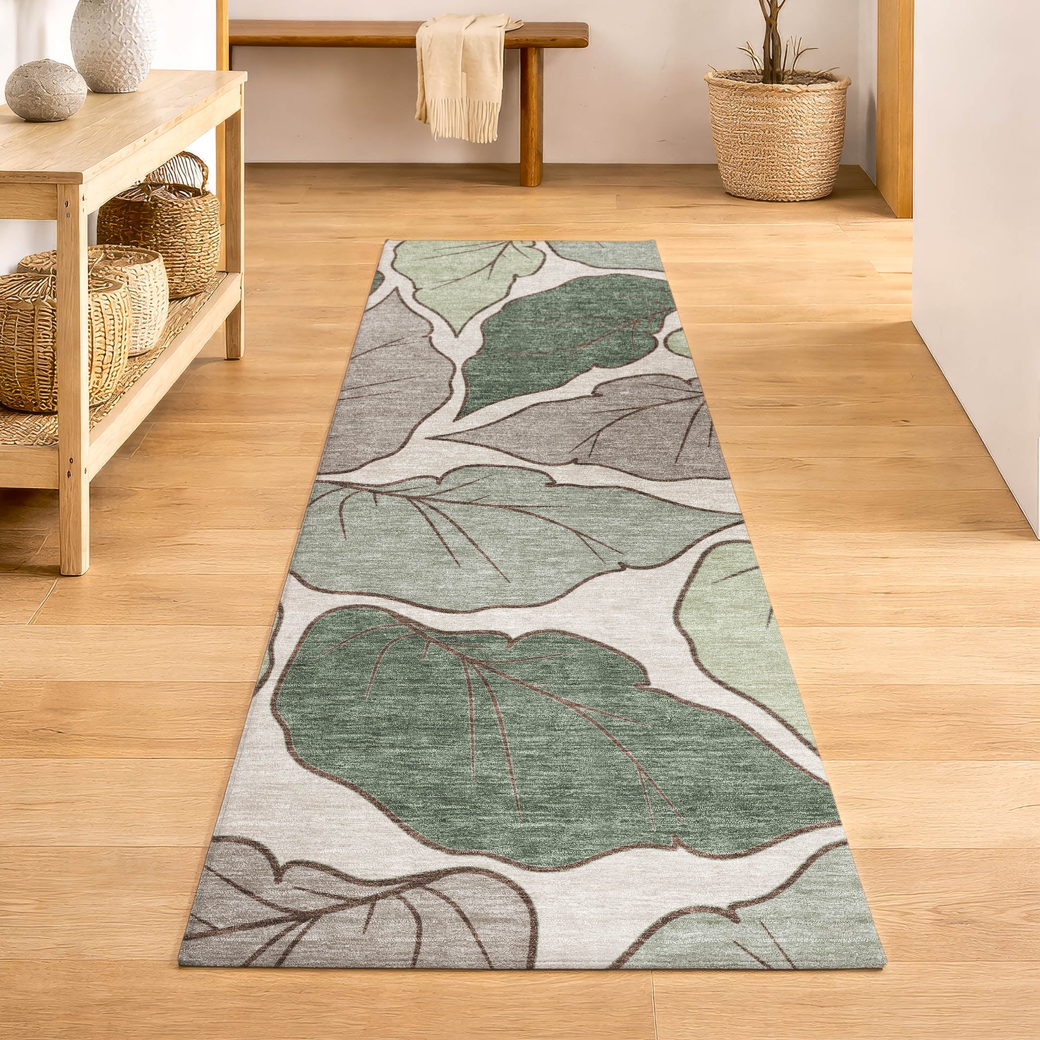 Porto Machine Washable Transitional Basil Green Rug 2'3" x 7'6" #shape_Runner