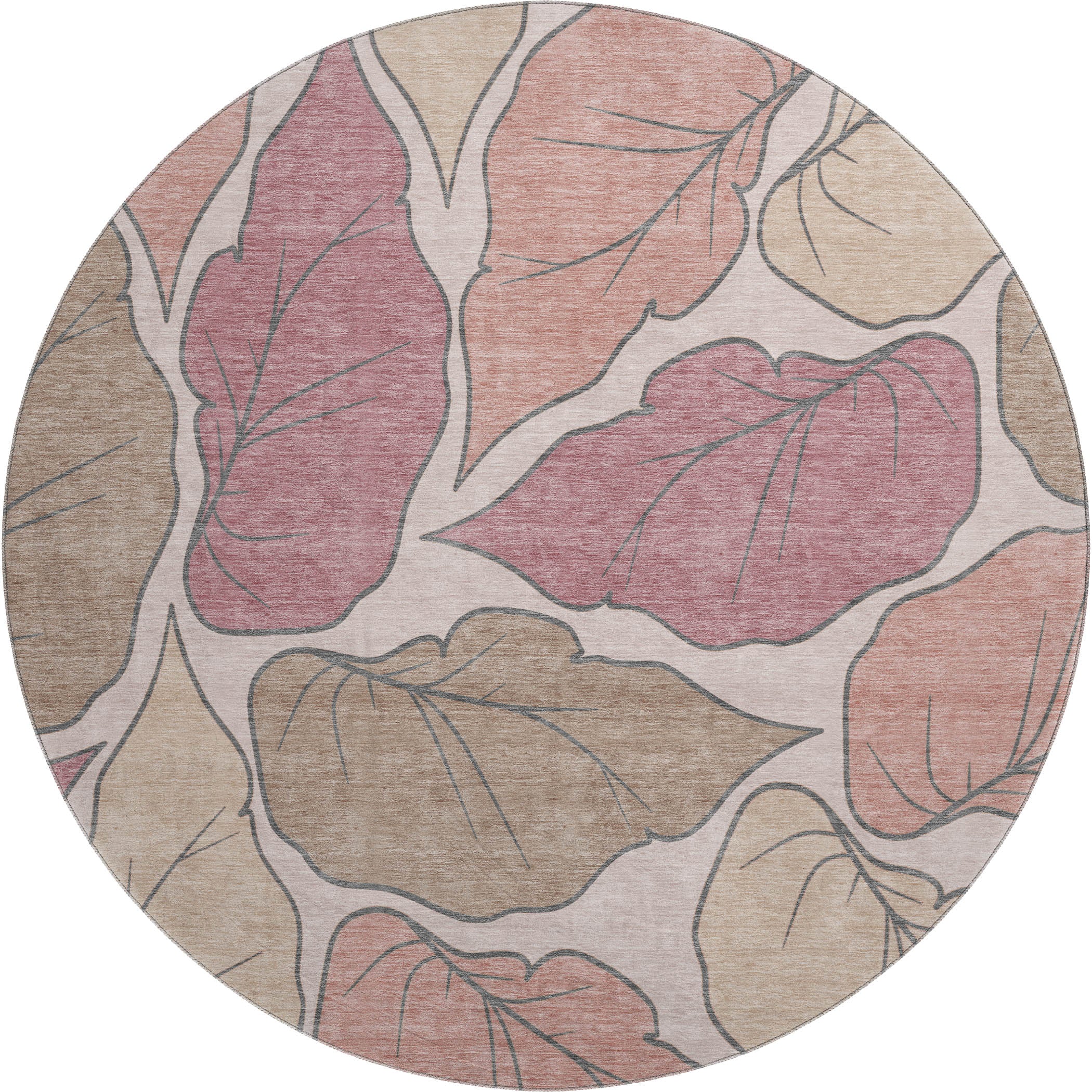 Porto Machine Washable Transitional Blush Pink Rug 8' x 8' #shape_Round