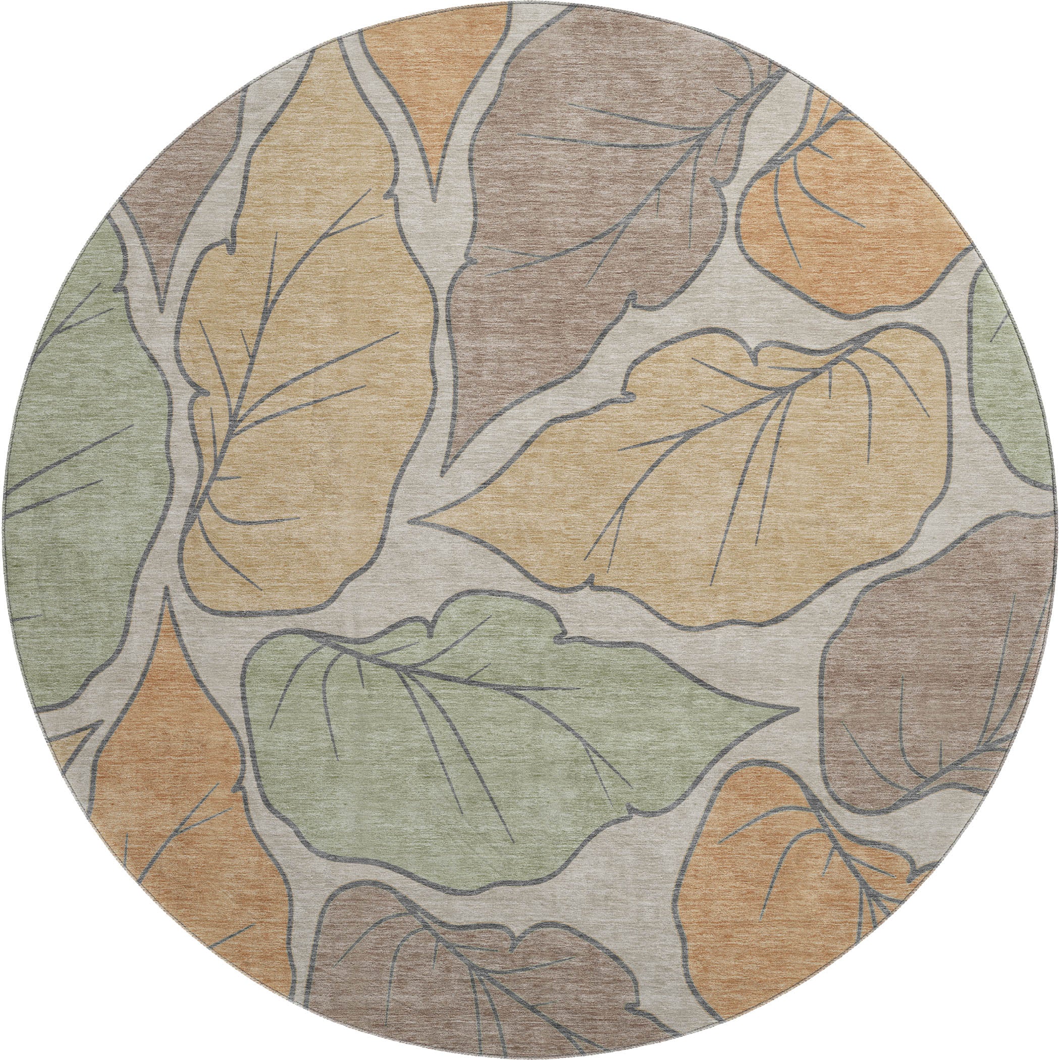 Porto Machine Washable Transitional Copper Orange Rug 8' x 8' #shape_Round