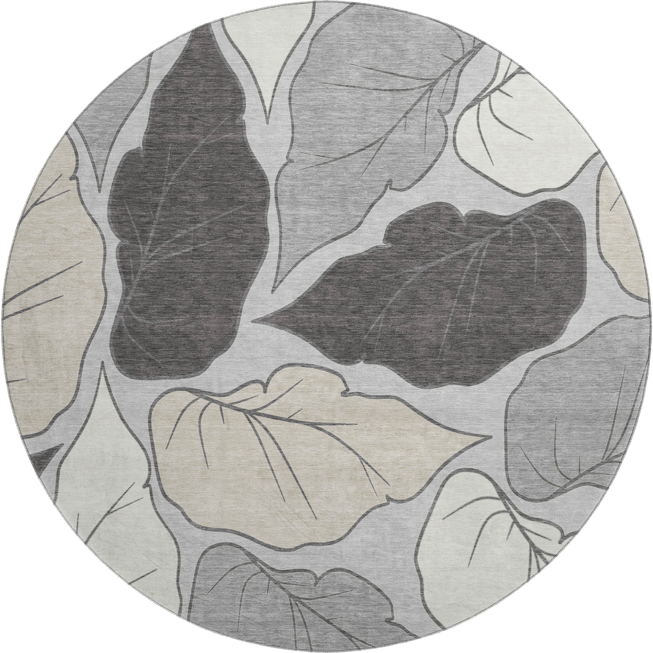 Porto Machine Washable Transitional Silver Gray Rug 8' x 8' #shape_Round
