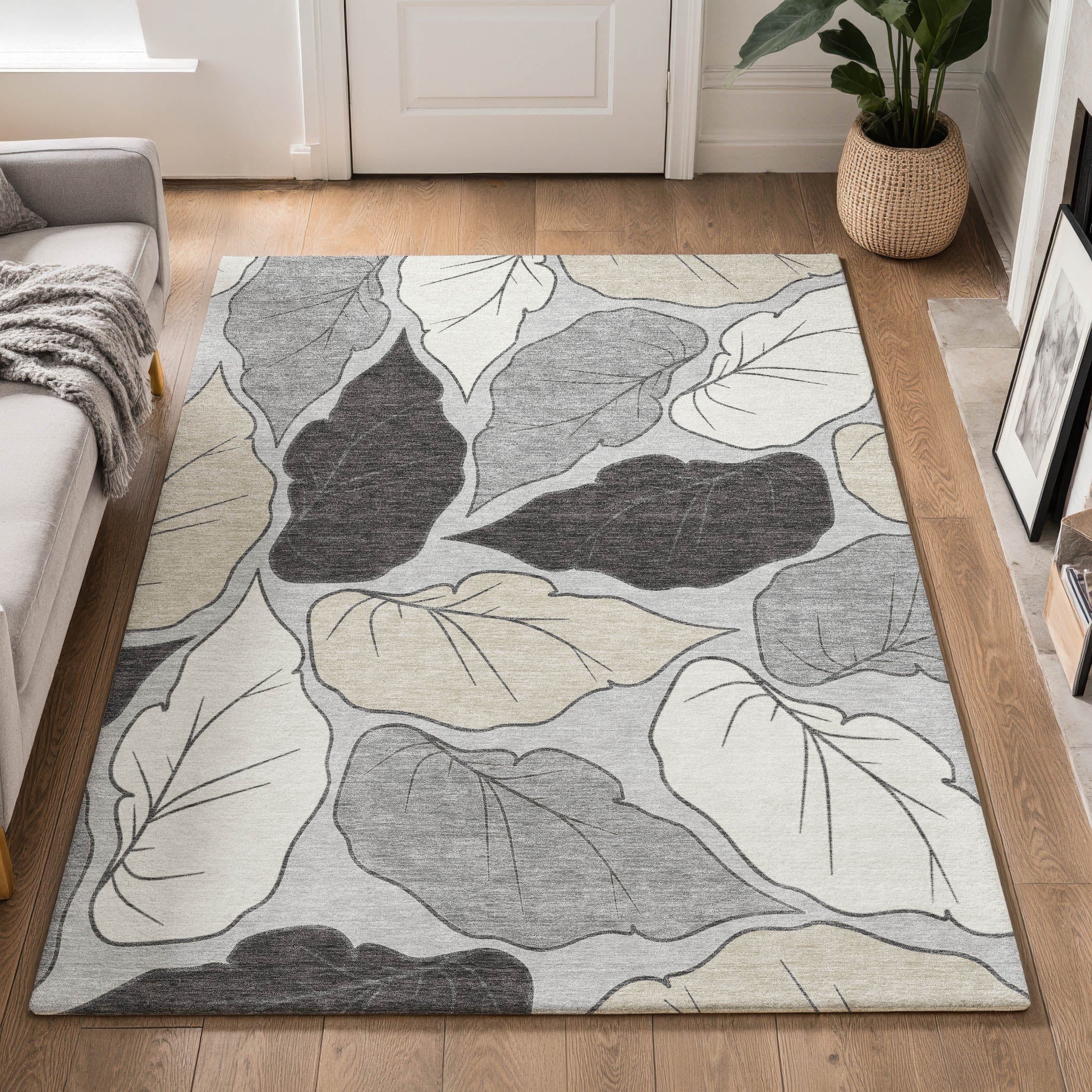 Porto Machine Washable Transitional Silver Gray Rug 3' x 5' #shape_Rectangle