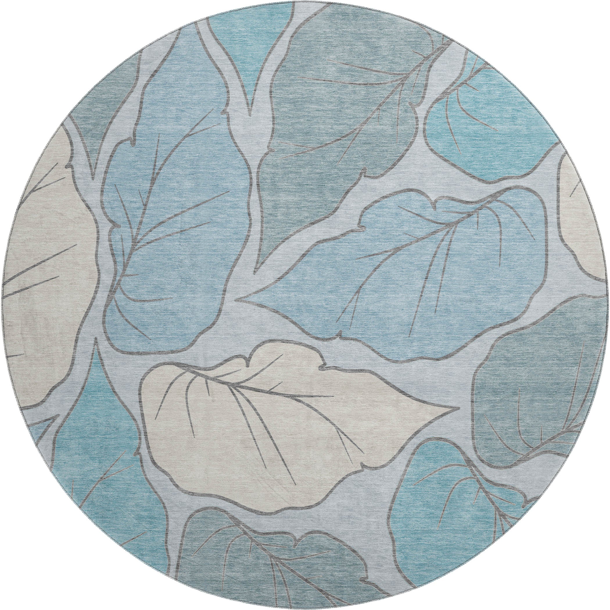 Porto Machine Washable Transitional Teal Rug 8' x 8' #shape_Round