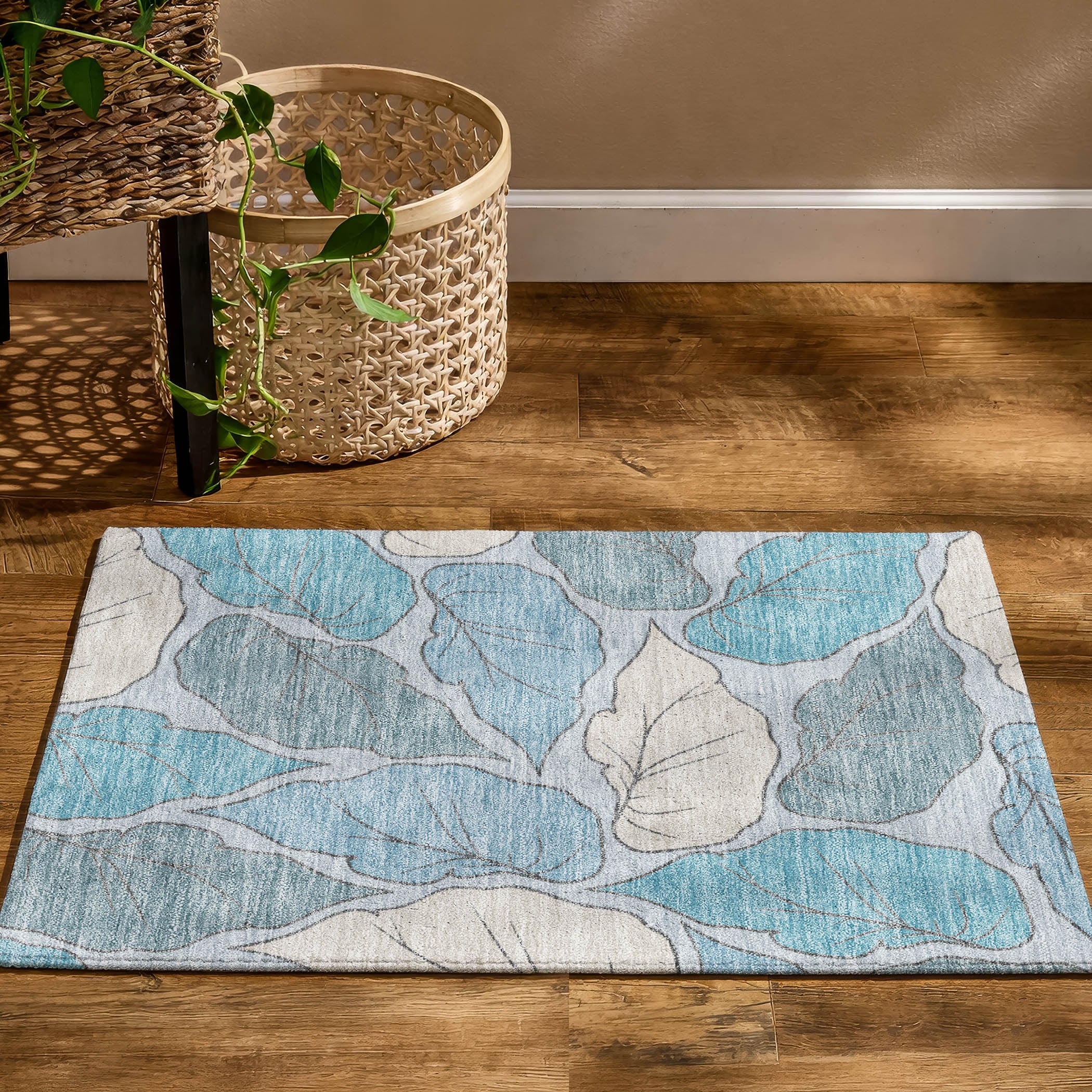 Porto Machine Washable Transitional Teal Rug 1'8" x 2'6" #shape_Rectangle