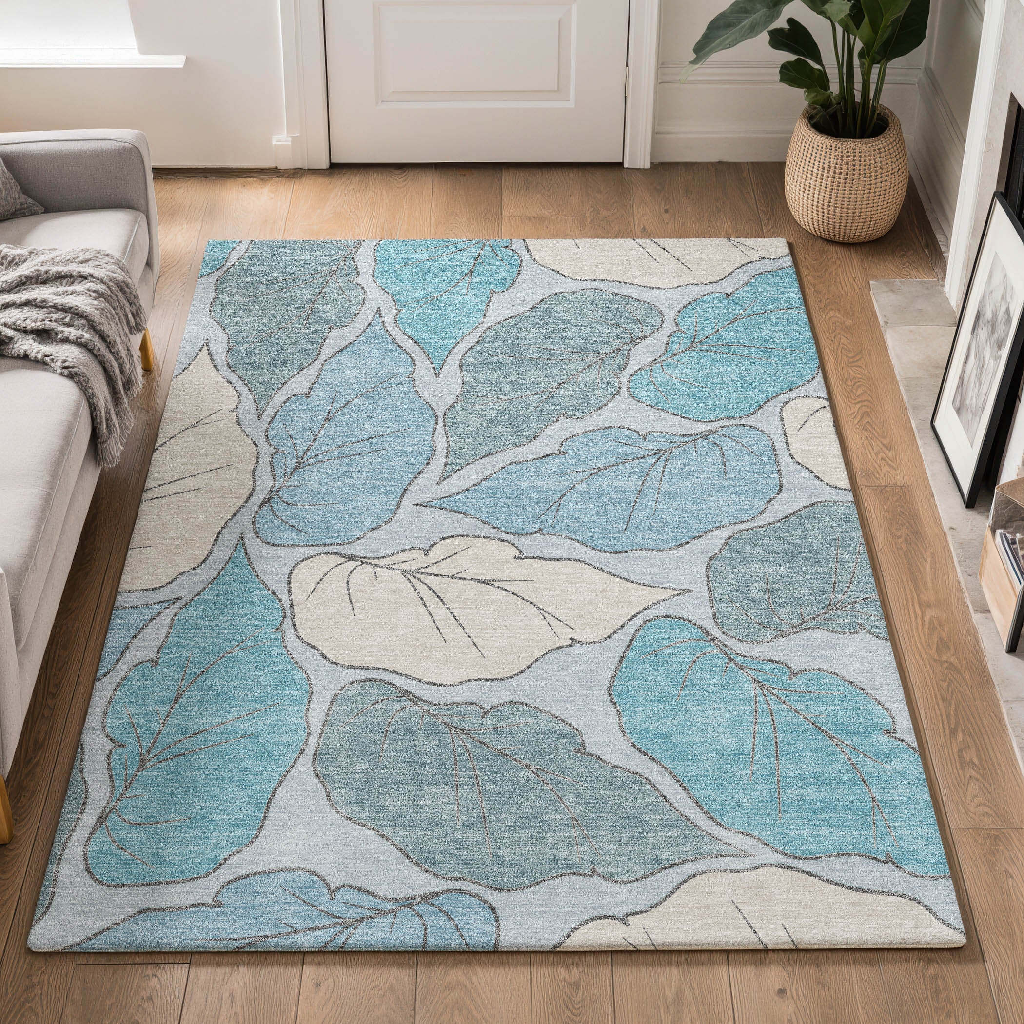Porto Machine Washable Transitional Teal Rug 3' x 5' #shape_Rectangle
