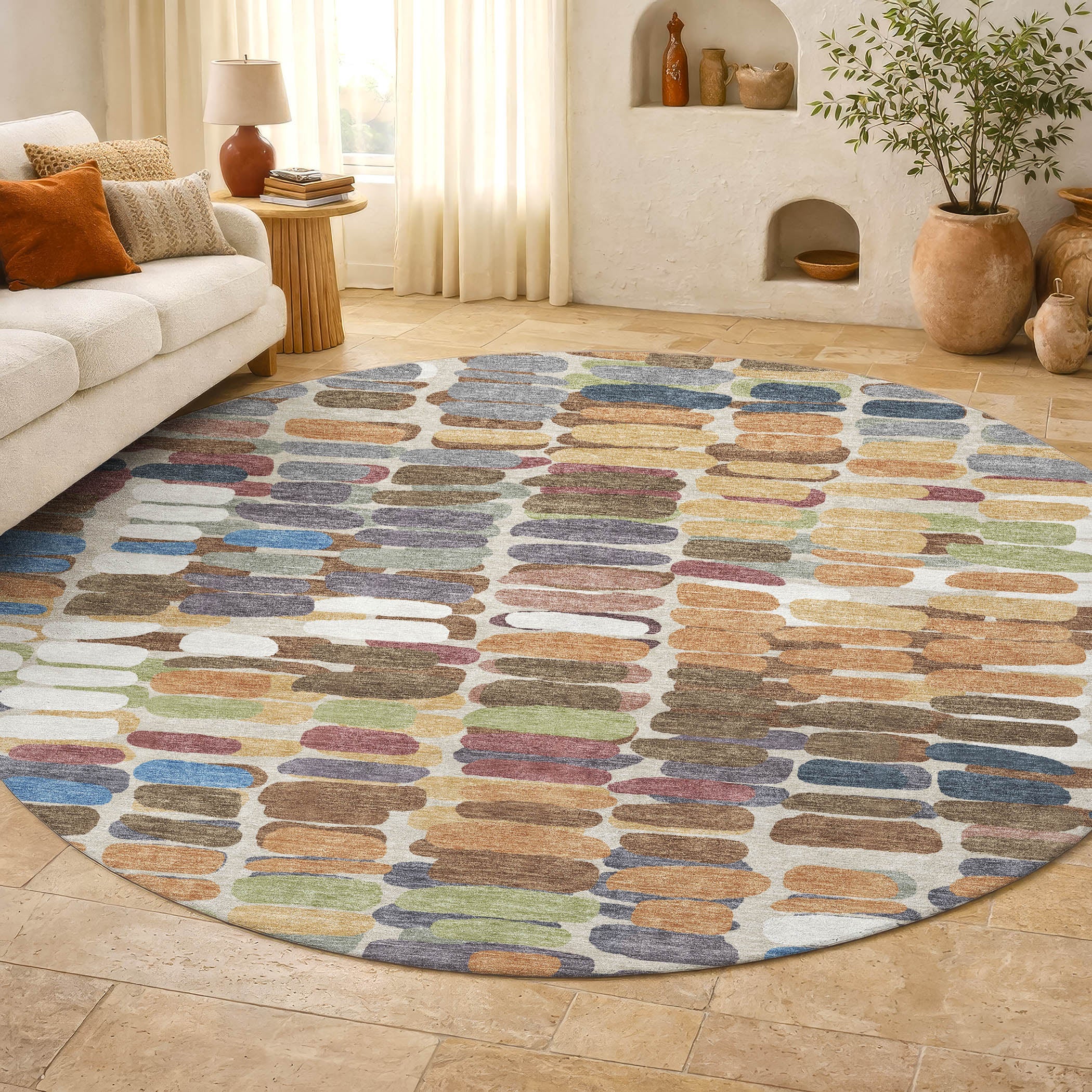 Siena Machine Washable Transitional Copper Orange Rug 8' x 8' #shape_Round