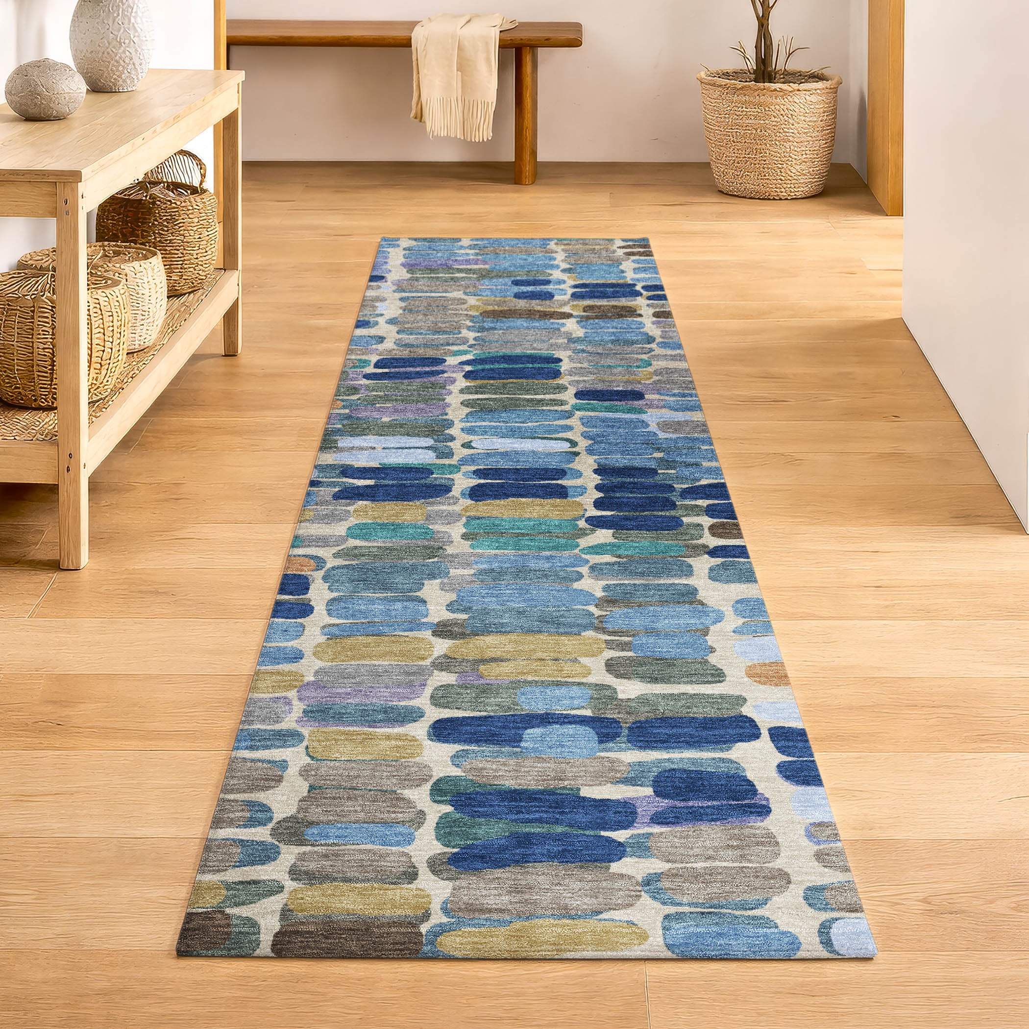 Siena Machine Washable Transitional Denim Blue Rug 2'3" x 7'6" #shape_Runner